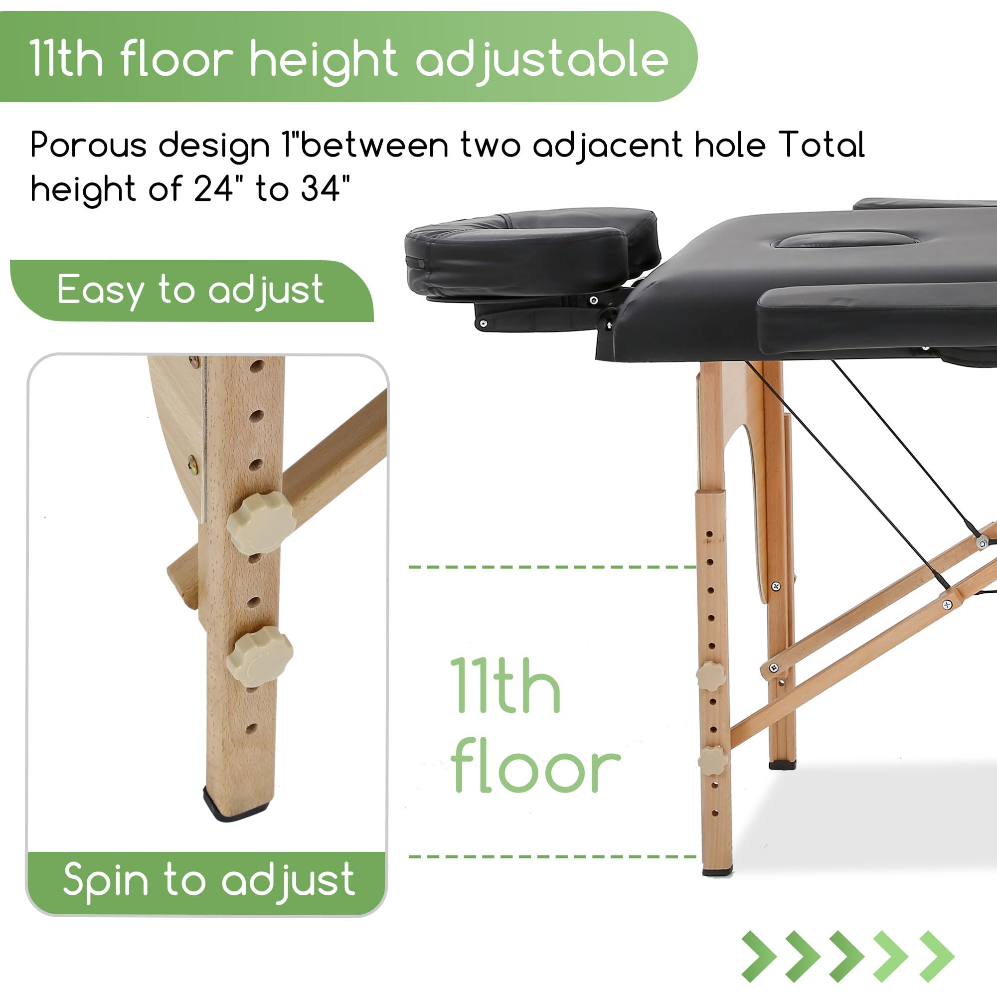 Portable Massage Table 24 Inch Wide - Adjustable Height Folding Spa Bed with Towel Hanger, Oil Pouch & Non-Woven Bag | Professional Massage Therapy, Home Spa, Salon & Beauty Treatments