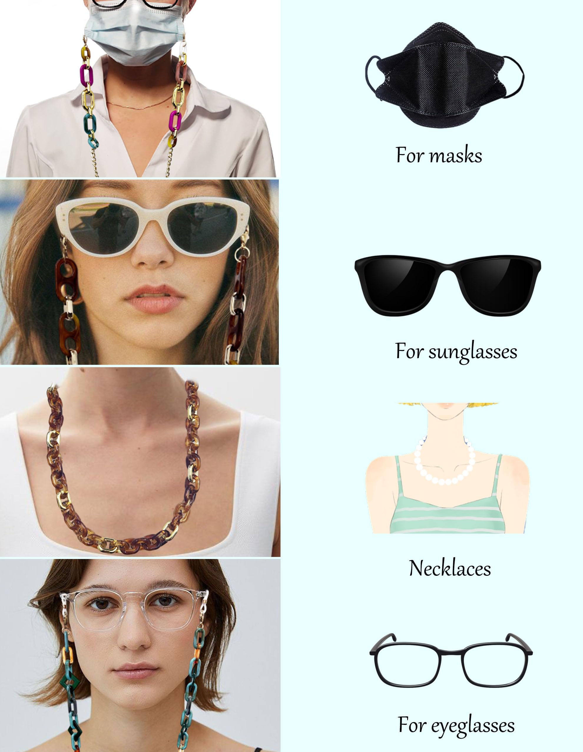 Fashionable Eyeglass Chains for Women - Adjustable Glasses Lanyard & Sunglasses Holder - Perfect for Reading, Driving, and Outdoor Activities