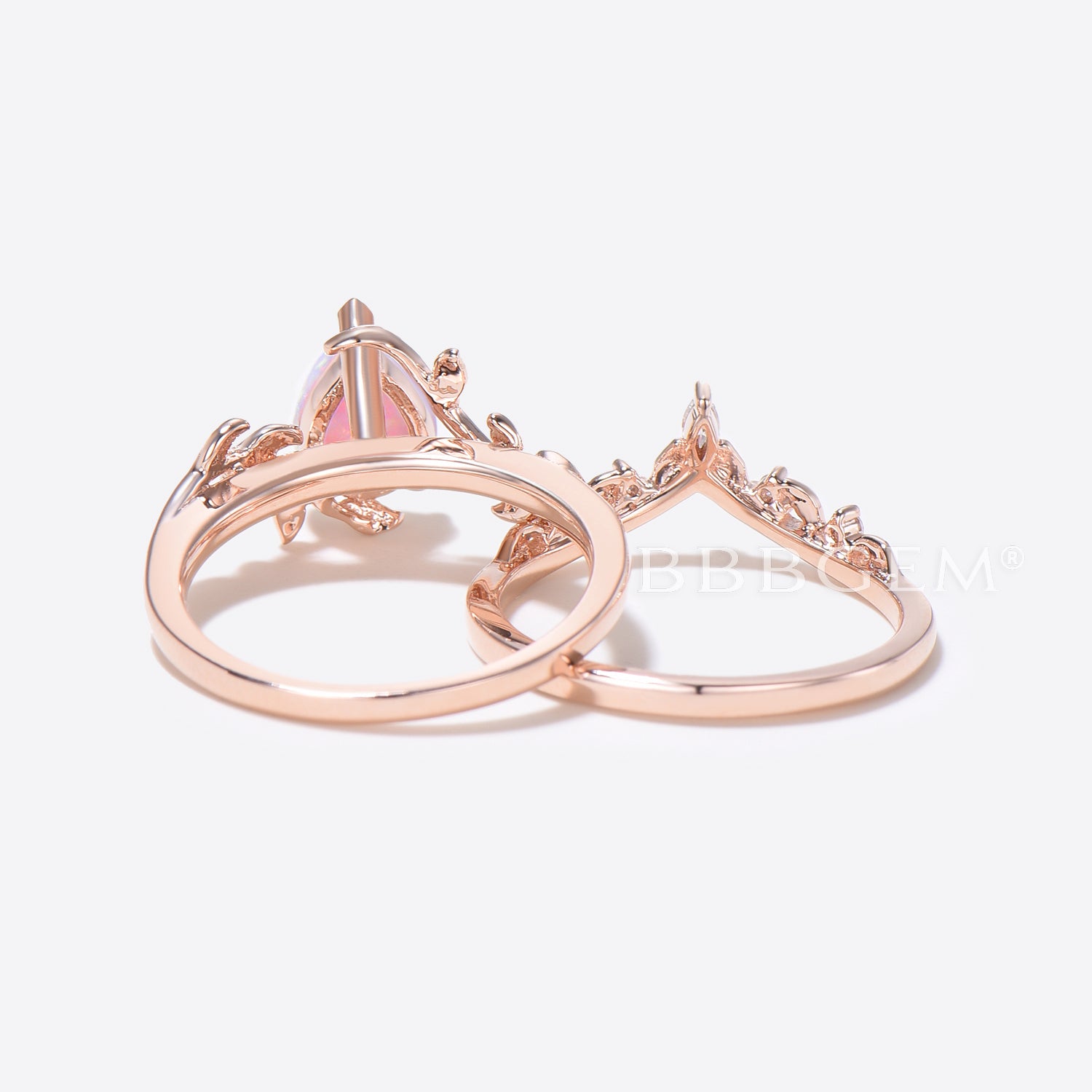 1.25ct Pear Shaped White Opal Diamond Twig Leaf Vine Engagement Ring Set - Elegant Wedding Band for Brides, Anniversary Gift for Her, Perfect for Proposals & Romantic Occasions