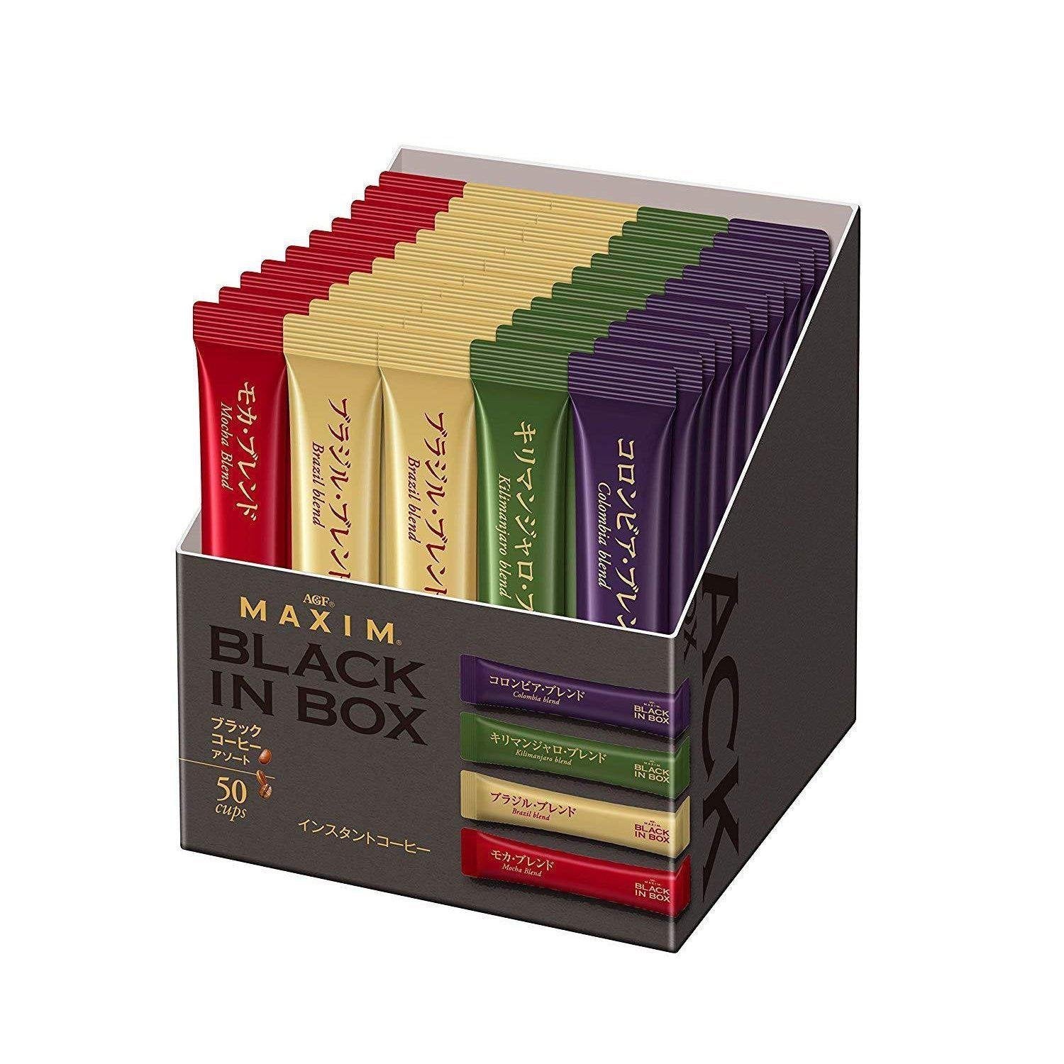 AGF Maxim Black In Box Instant Coffee Assortment - 50 Sticks of Premium Japanese Instant Coffee for Office, Travel & Home Brewing