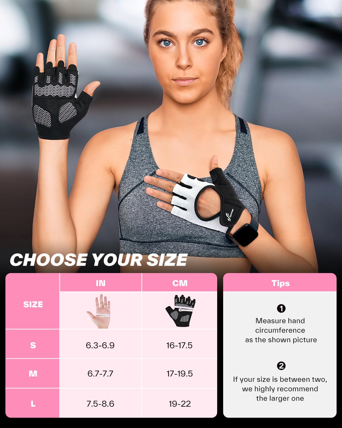 Sportneer Workout Gloves for Men & Women - Breathable Full Palm Protection, Lightweight Fitness Gloves with Curved Open Back - Ideal for Pull Ups, Dumbbells, Cycling, Rowing & Gym Training