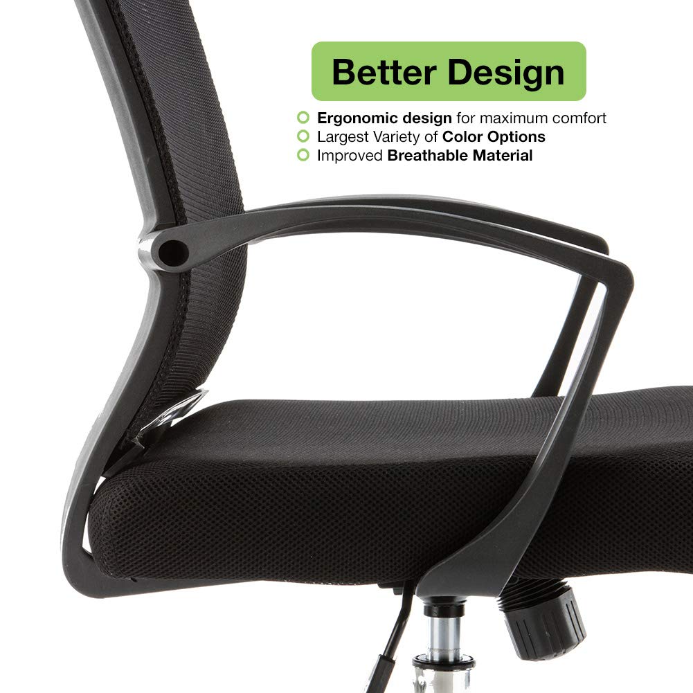 Zuna Mid-Back Office Task Chair - Ergonomic Mesh Back Support Desk Chair with Lumbar Support, White/Blue - Perfect for Home Office and Workspace