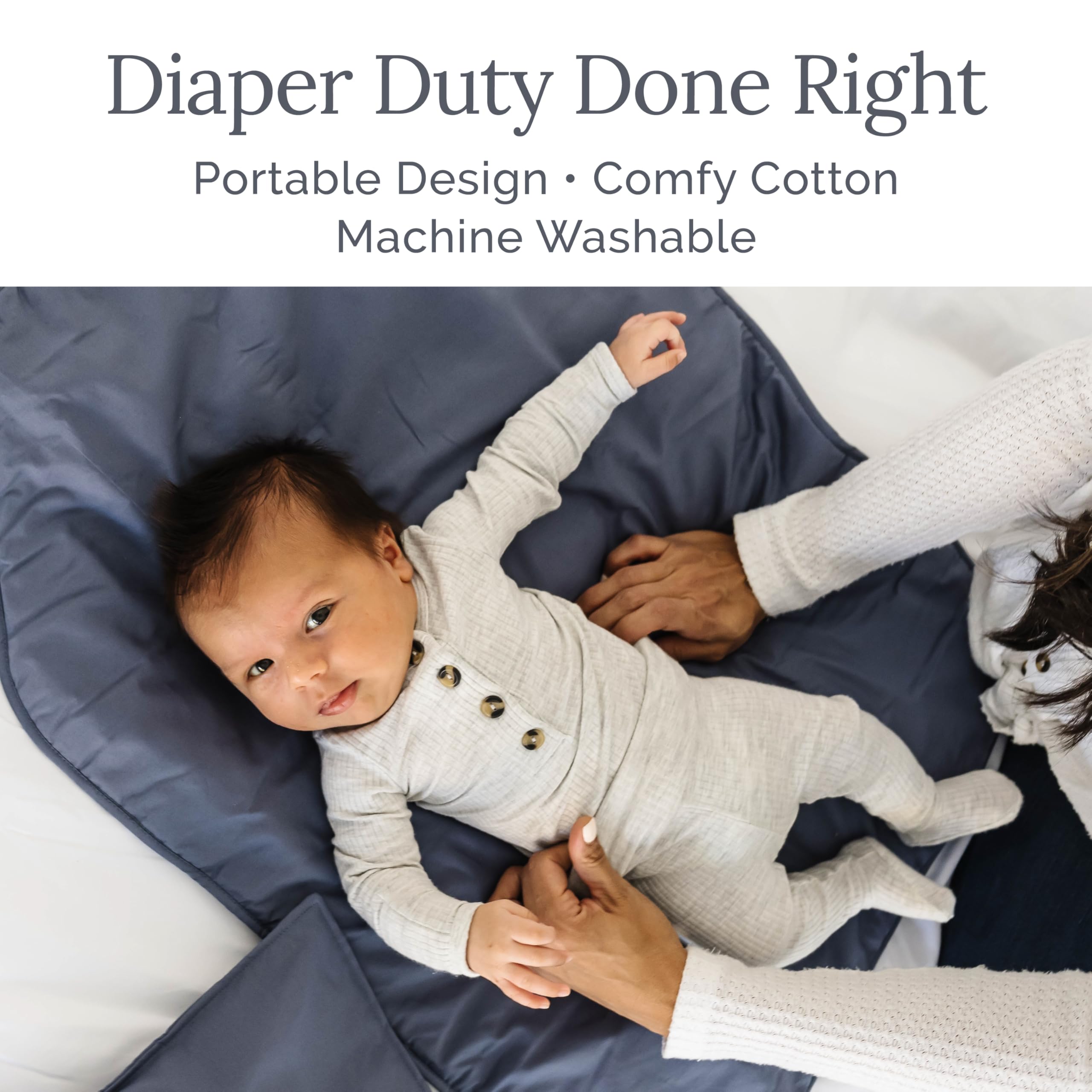 Natemia Baby Portable Diaper Changing Pad - Waterproof Travel Changing Mat for Infants, Machine Washable 100% Turkish Percale Cotton, Foldable & Lightweight for On-the-Go Parents - Perfect for Car, Stroller, Airplane & Nursery Use