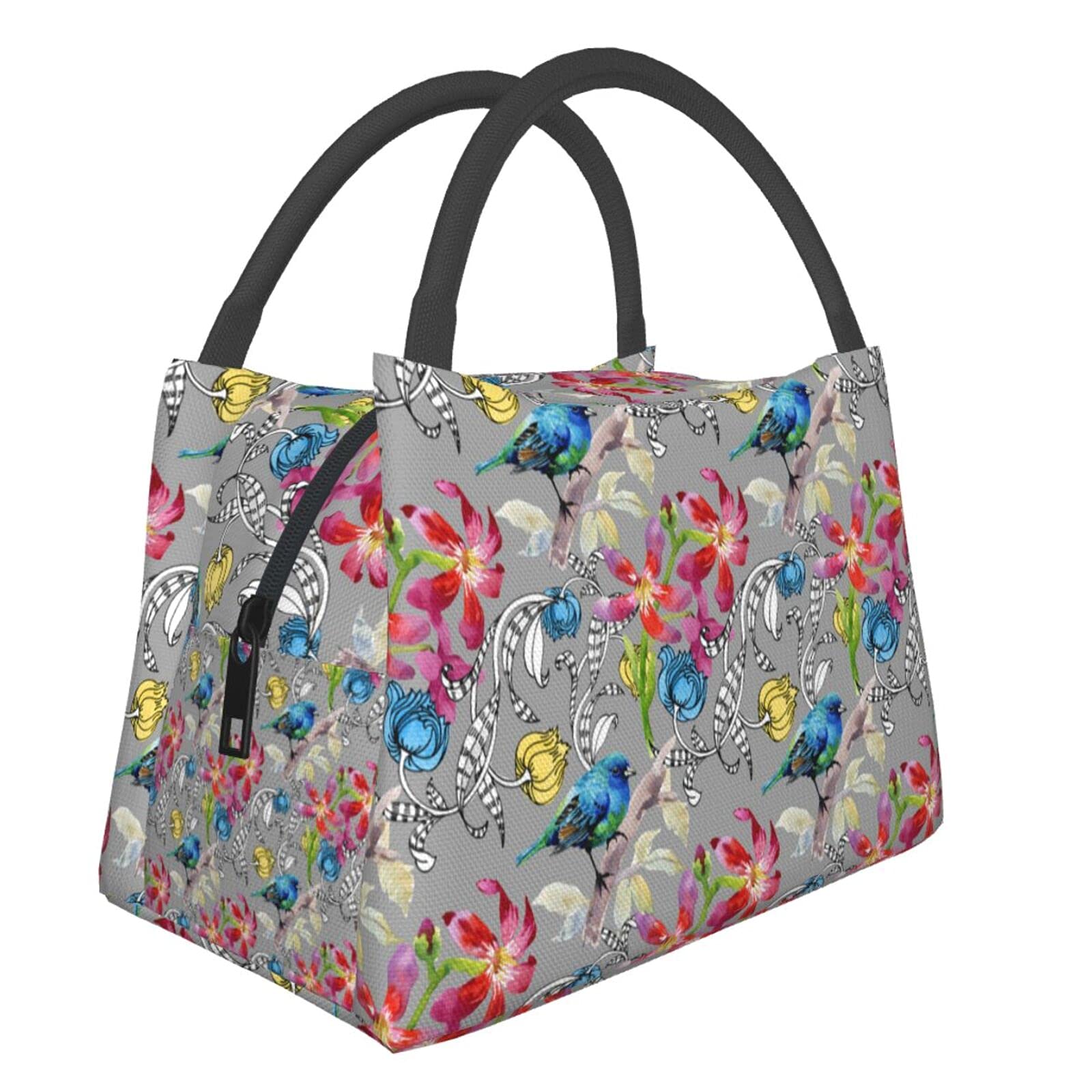 Insulated Floral Lunch Bag for Work, Travel & Picnic - Portable Tote