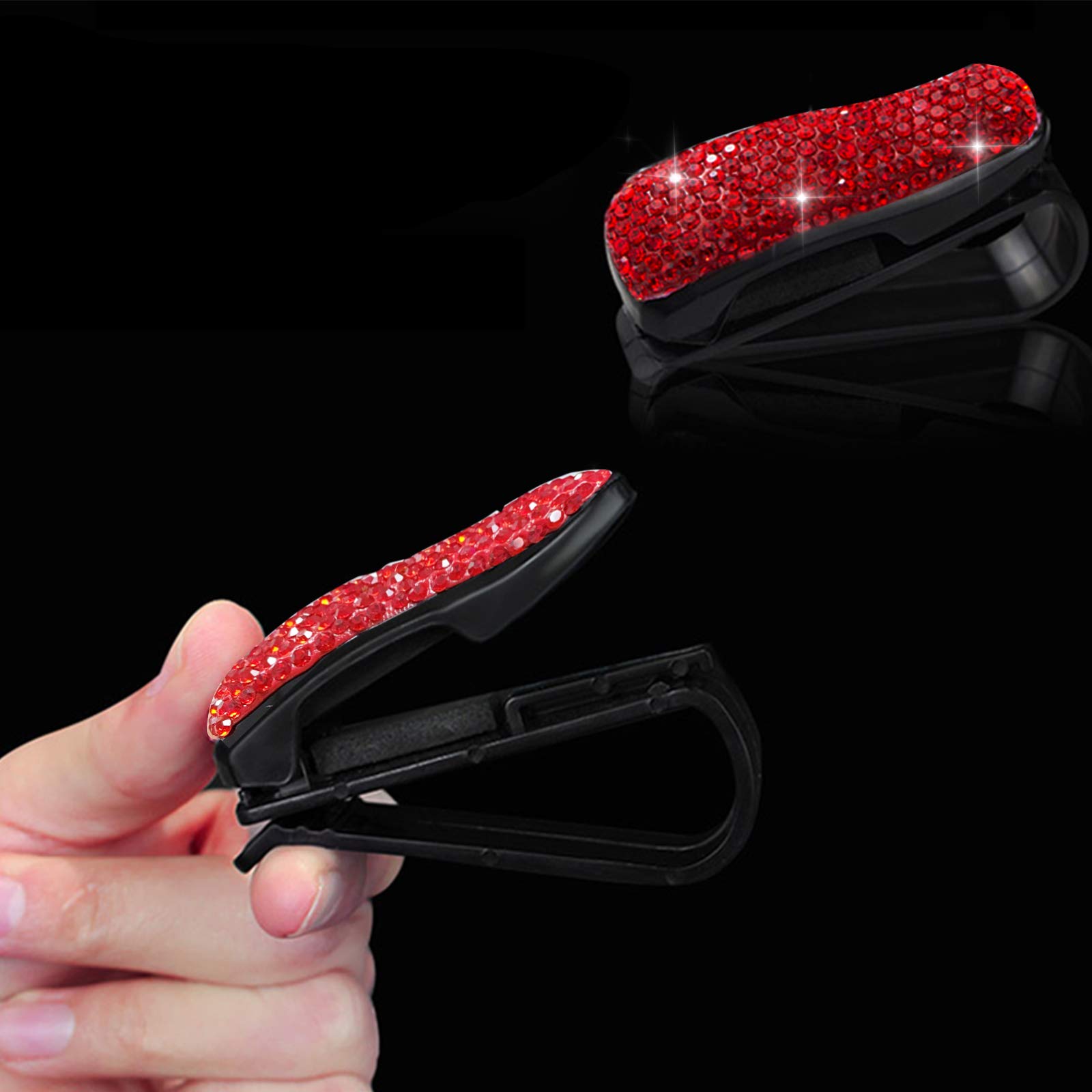 **Bling Crystal Car Phone Mount Holder - Universal Dashboard, Windshield & Air Vent Phone Stand with Free Glasses Clip - Stylish Car Accessories for Women (Red) - Perfect for Hands-Free Driving & Road Trips**