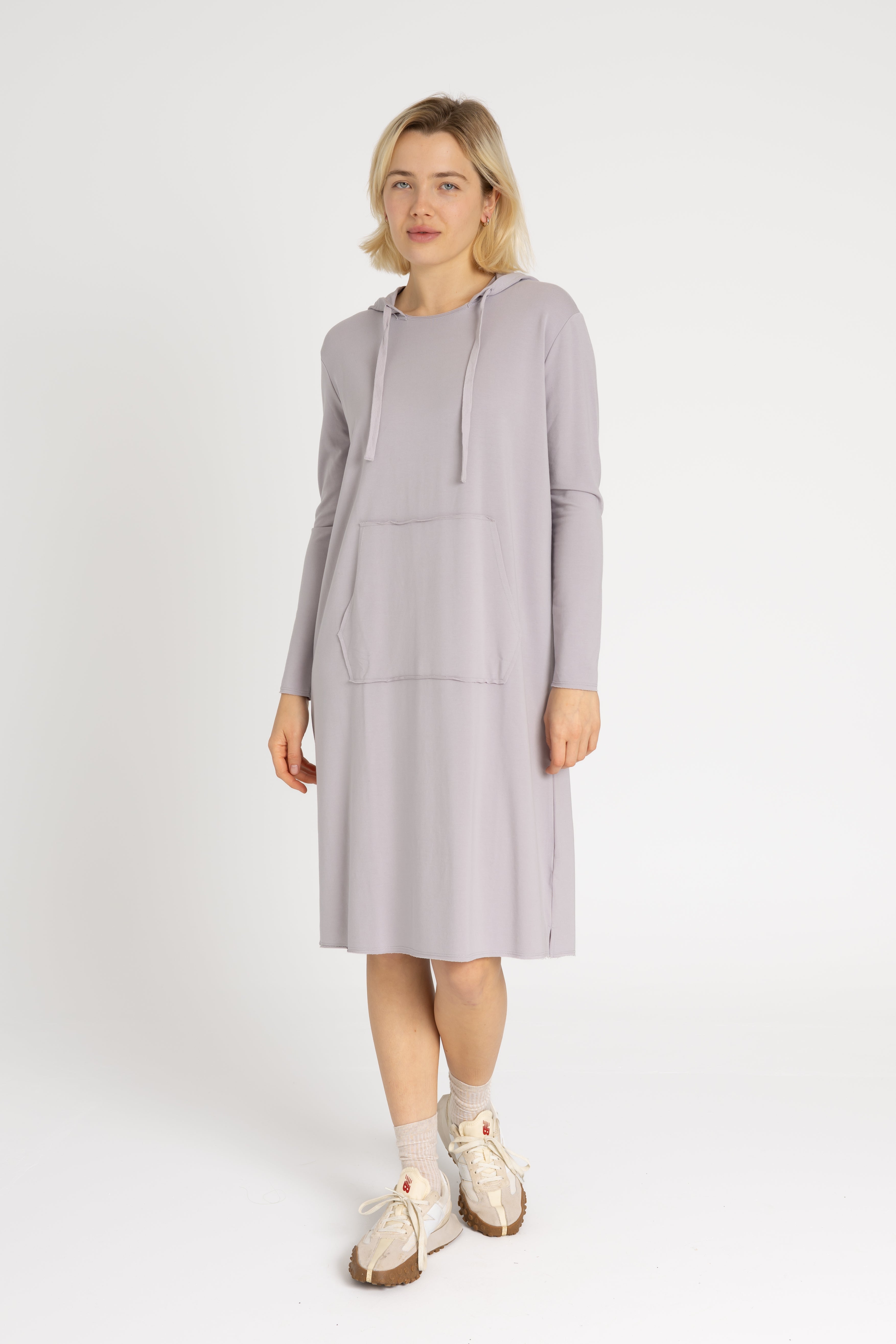 Grey Drawstring Hoodie Dress for Women - Casual Loungewear & Streetwear Fashion - Perfect for Yoga, Running, and Everyday Wear