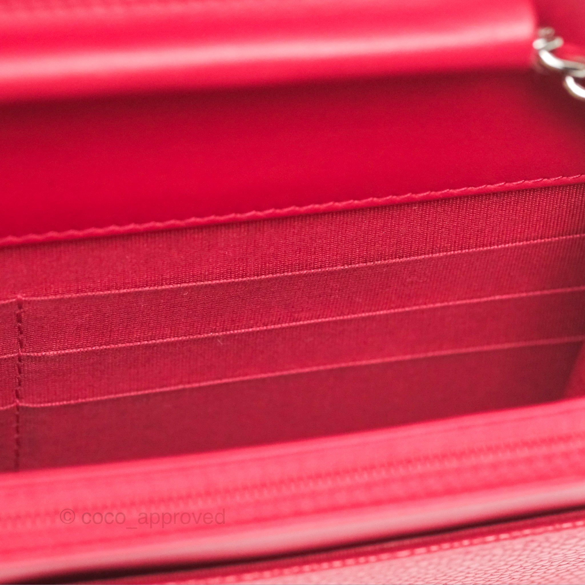 Chanel CC Wallet On Chain WOC in Dark Pink Caviar Leather with Silver Hardware - Perfect for Evening Events, Parties & Luxury Fashion Accessories