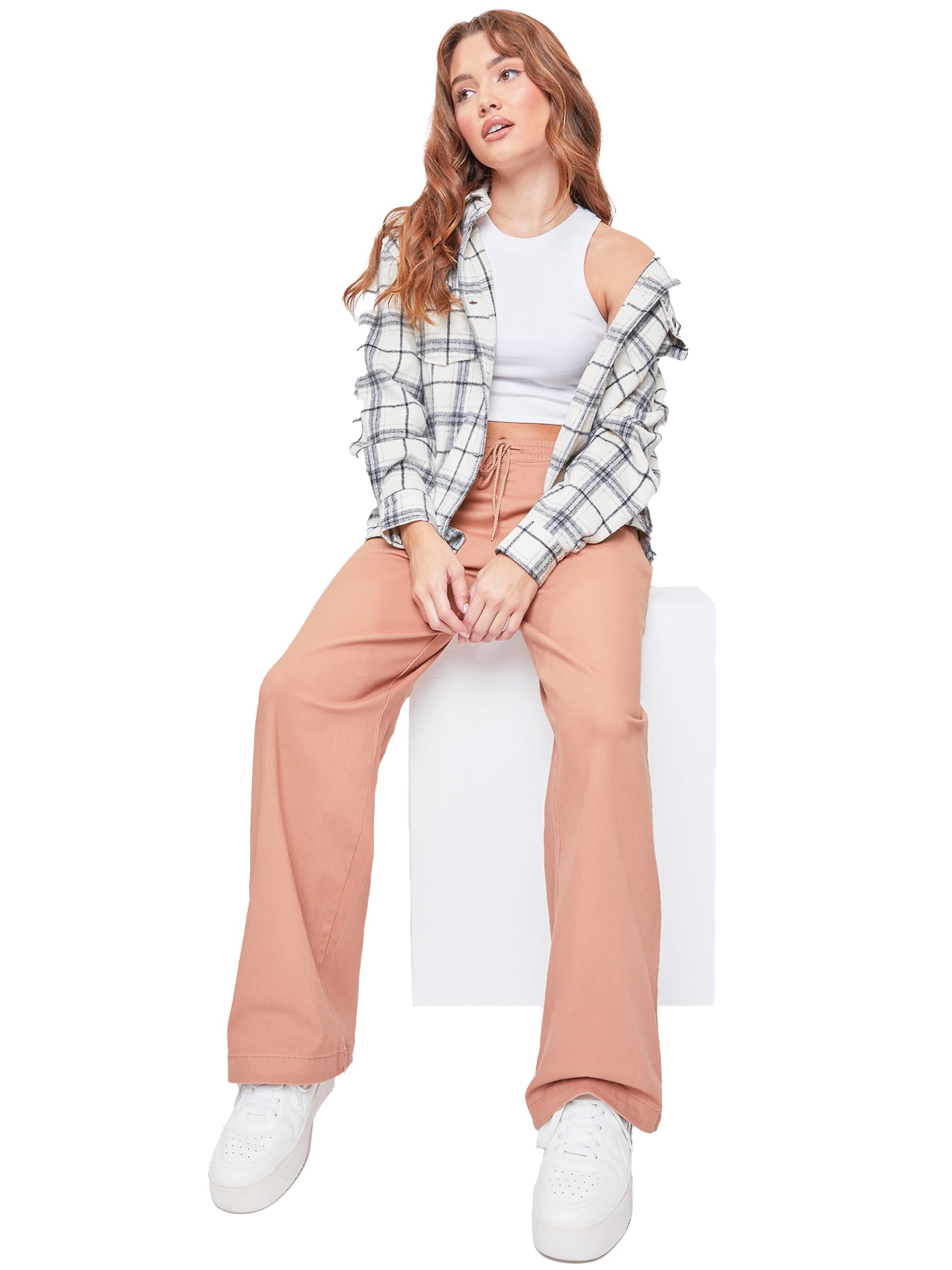 YMI Women's High Waisted Wide Leg Jogger Pants - Comfortable Stretch Denim for Casual Wear, Lounge & Everyday Outfits