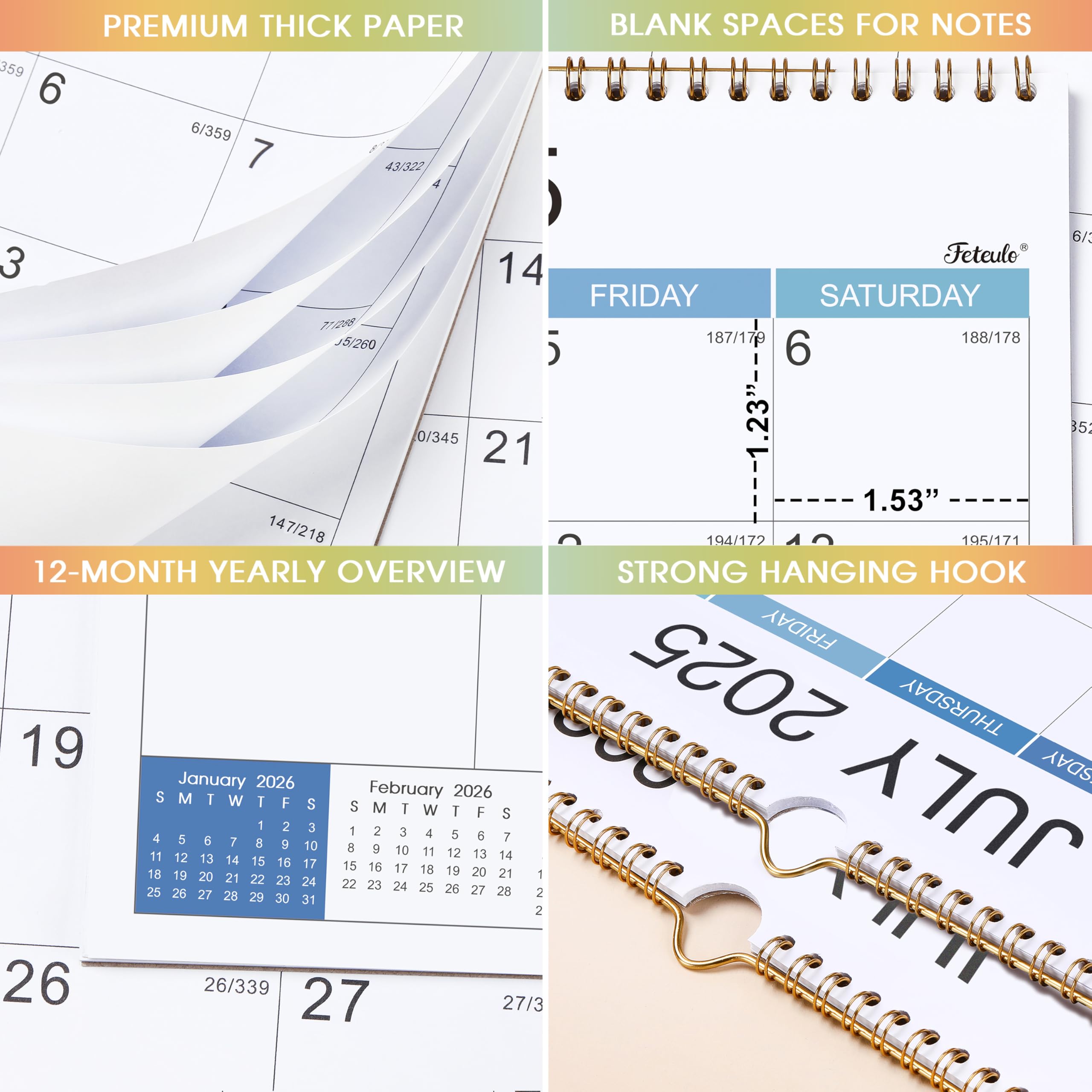 2025-2026 Wall Calendar Planner | 18-Month Hanging Calendar (July 2025 - December 2026) | 15