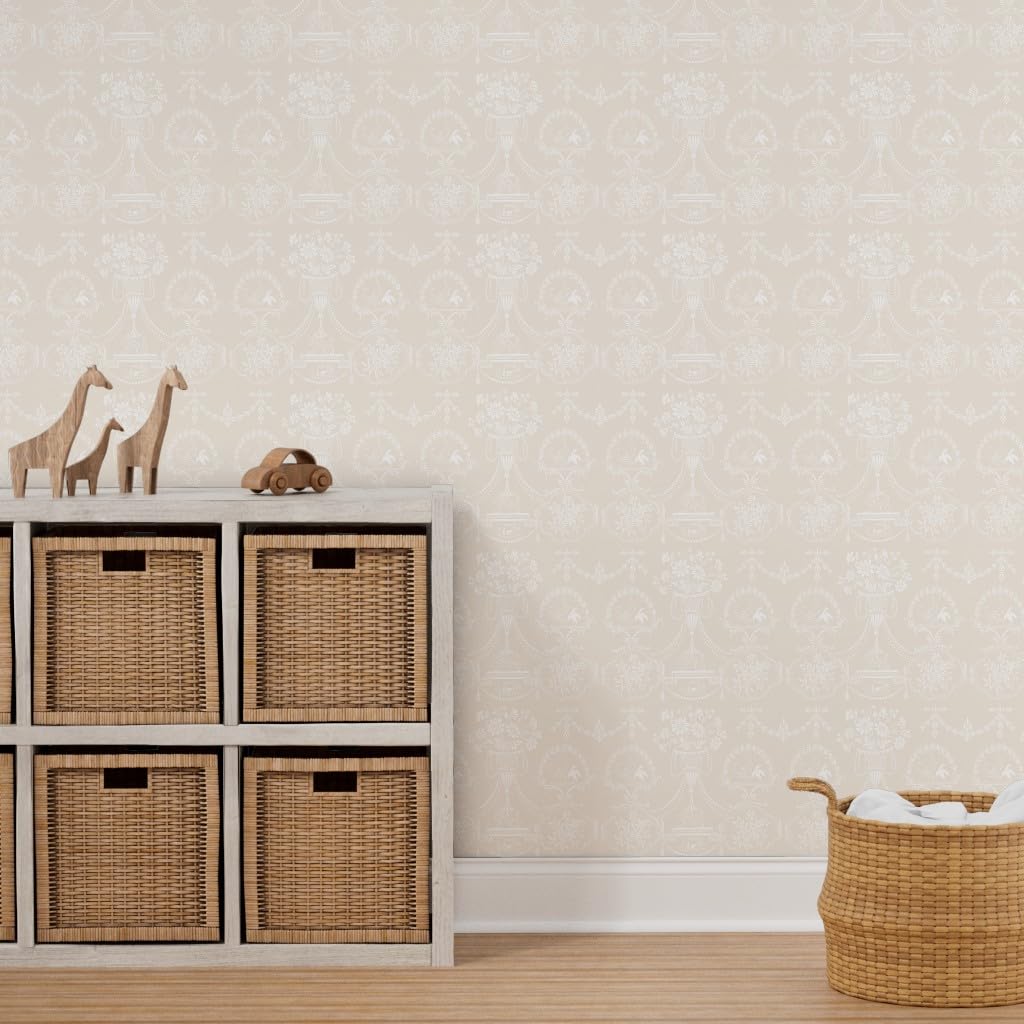 Peel & Stick Removable Wallpaper - 9ft x 2ft Neutral Cream Toile Floral Design | Perfect for Bedroom, Nursery & Wedding Decor | Custom Self-Adhesive Wallpaper by Spoonflower
