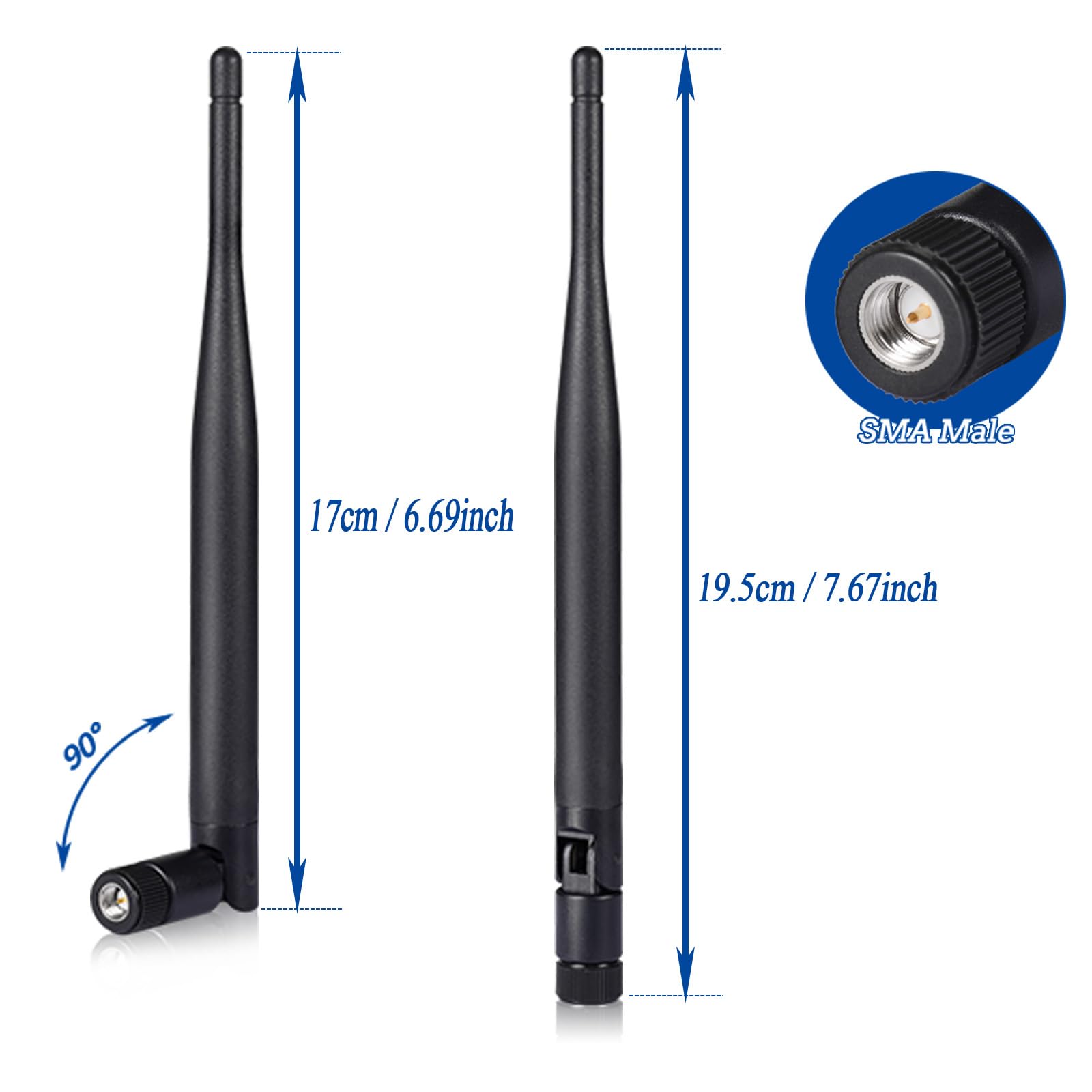 Bingfu 4G LTE Antenna 6dBi SMA Male (2-Pack) - High Gain Cellular Antenna for 4G LTE Wireless Routers, Hotspots, IoT Devices, Trail Cameras & Outdoor Security Cameras - Perfect for Home, Office and Industrial Use