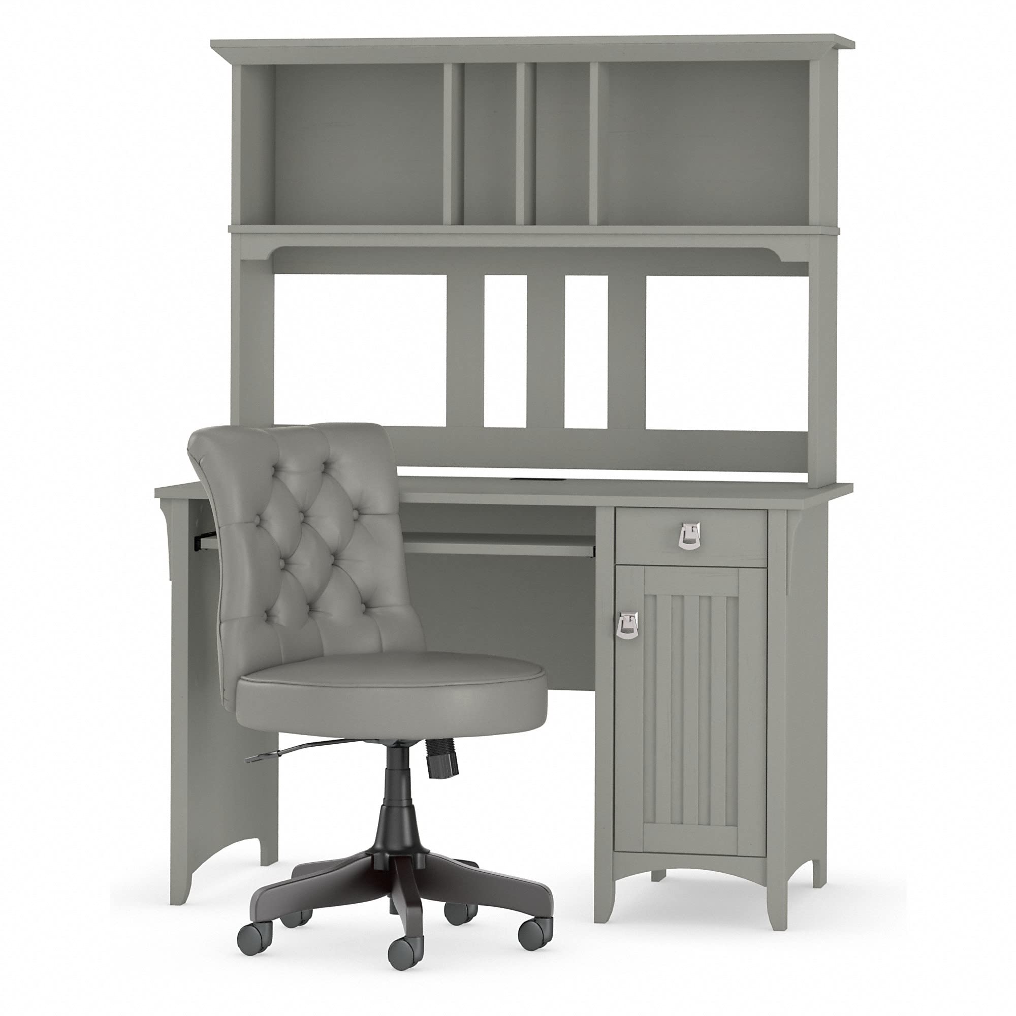Bush Furniture Salinas 48W Computer Desk with Hutch & Mid Back Tufted Office Chair in Cape Cod Gray - Home Office Workstation for Small Spaces, Remote Work & Study