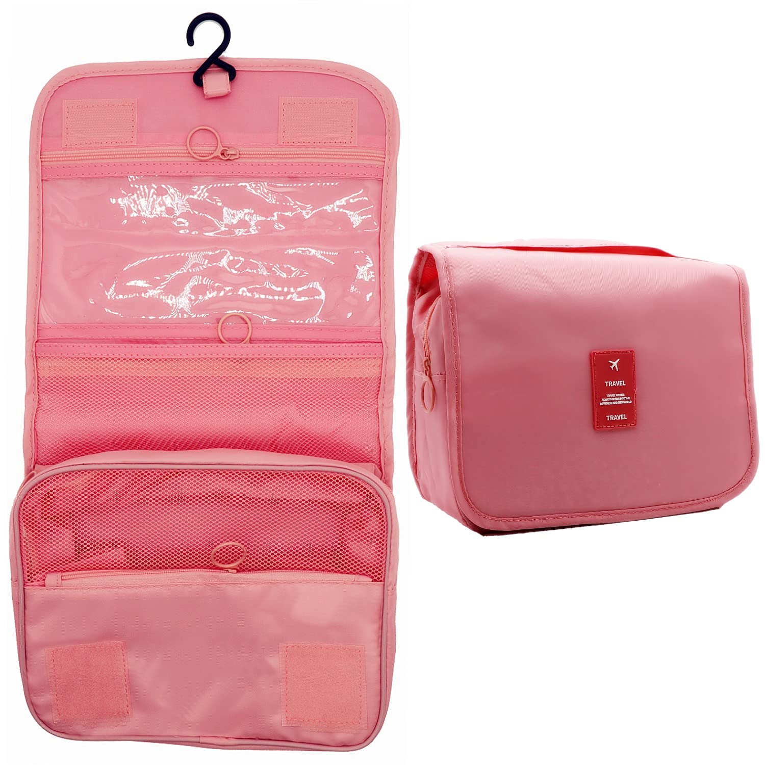 Premium Hanging Toiletry Bag for Travel - Large Waterproof Cosmetic Organizer with Sturdy Hook for Men & Women | Perfect for Bathroom, Gym, Camping & Vacation (Pink)