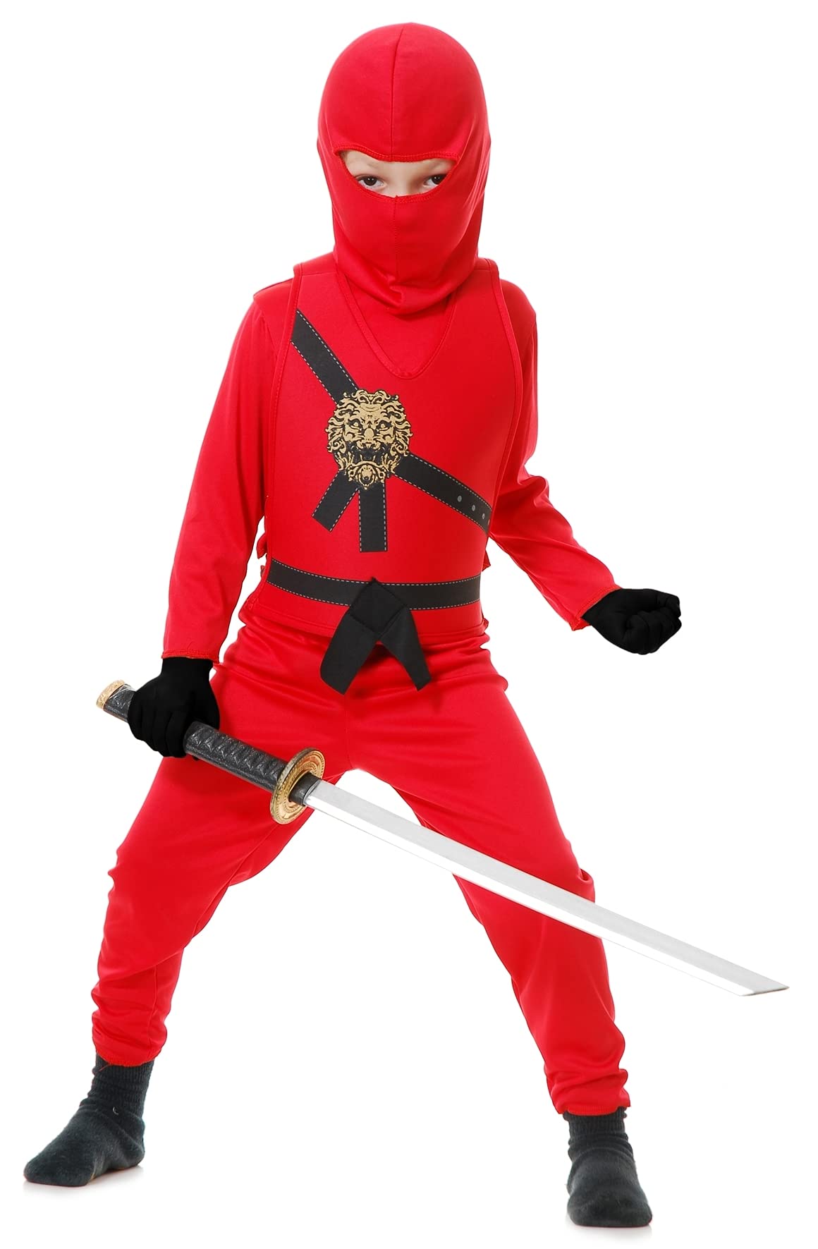 Kids Ninja Avenger Costume - Red Medium Size | Fun Role Play & Halloween Dress Up for Boys & Girls | Perfect for Parties, Cosplay & Pretend Play