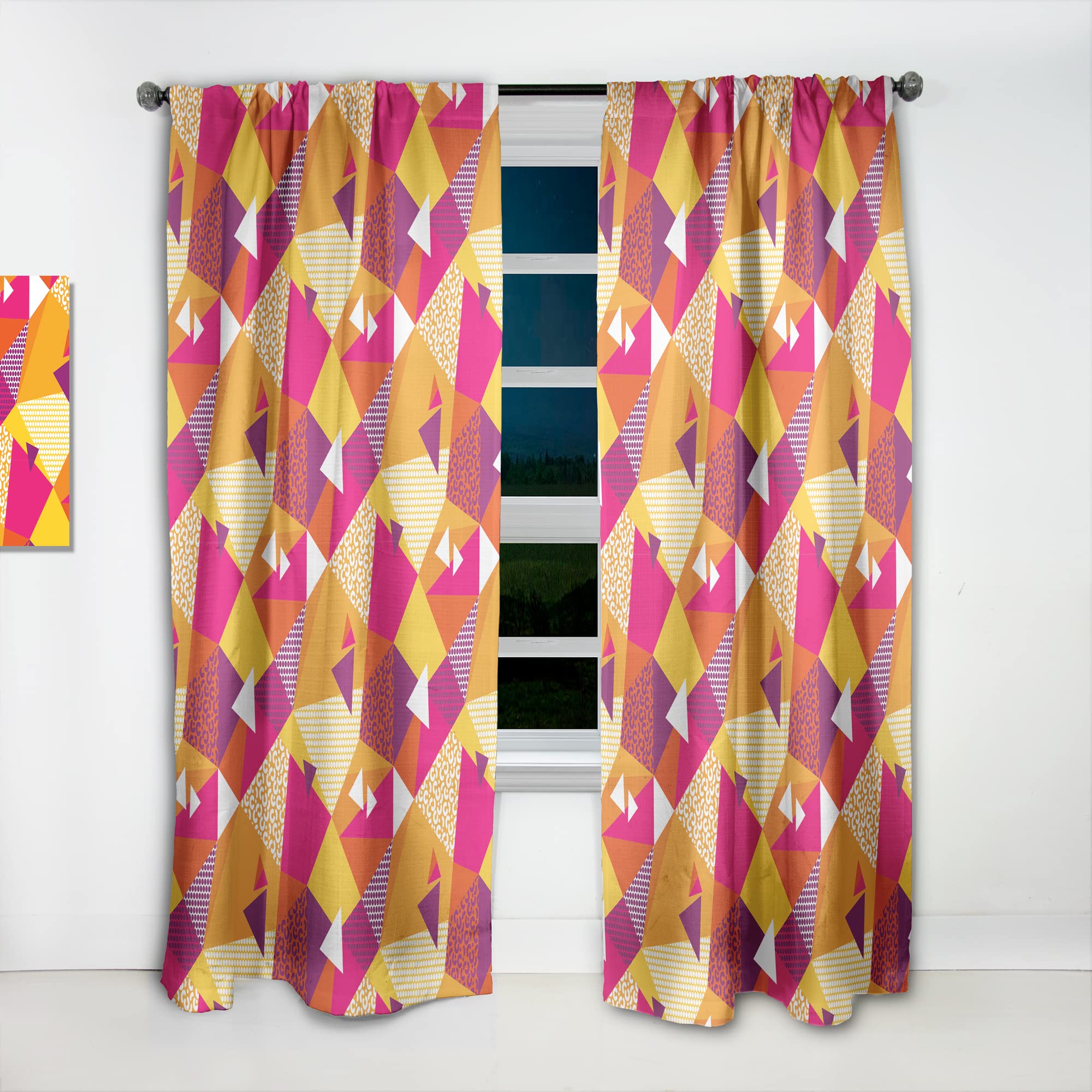 DesignQ Abstract Geometric Retro III Thermal Insulated Curtains - 52x120 Inch Single Panel for Bedroom & Living Room - Modern Window Drapes for Home Decor, Blackout & Energy Saving