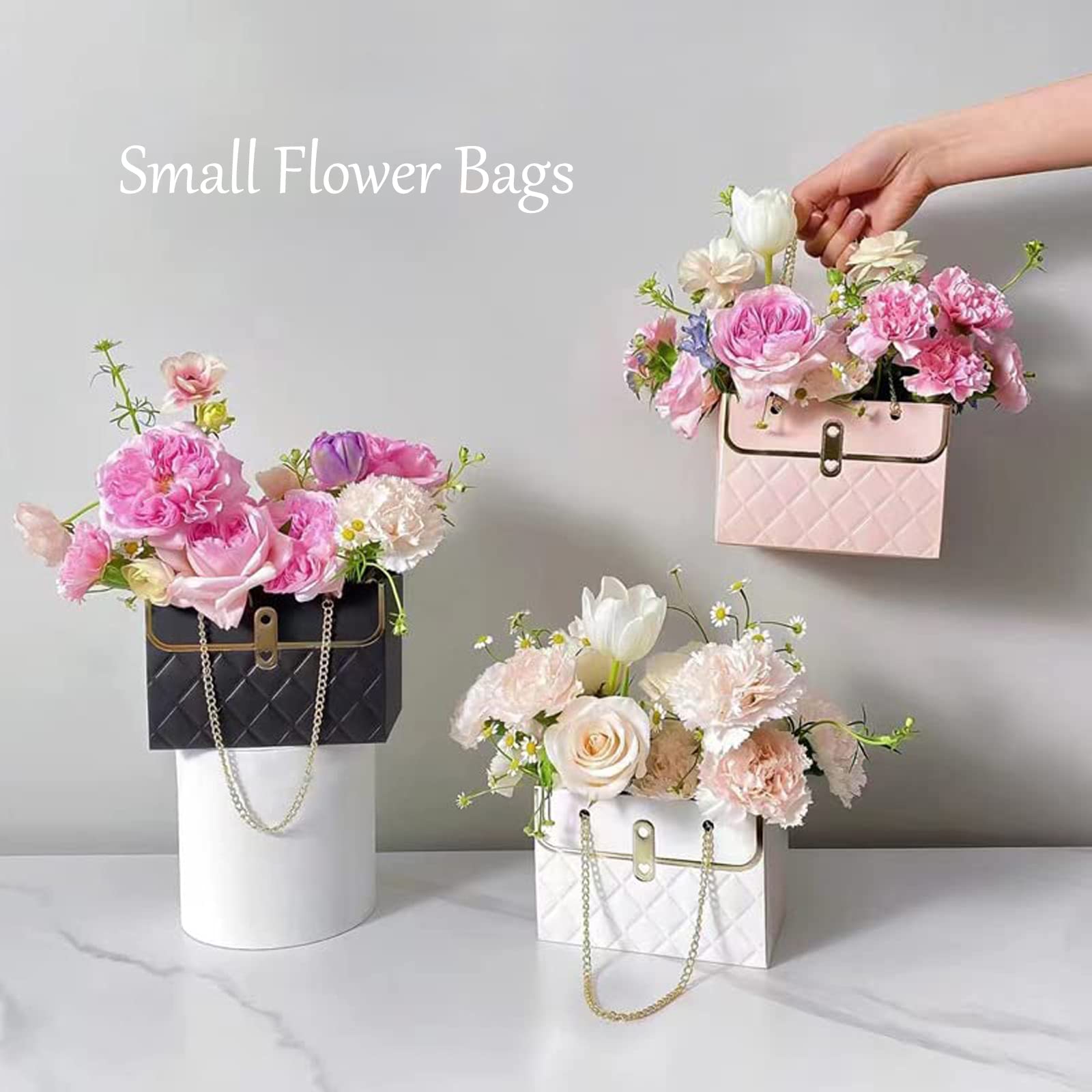 Gavaxer 4PCs Black Floral Gift Bags with Handles - Elegant Bouquet Wrapping Bags for Weddings, Mother's Day, Father's Day & Special Occasions - Perfect for Florists, Gift Presentation & Party Decor (4-Piece Set)
