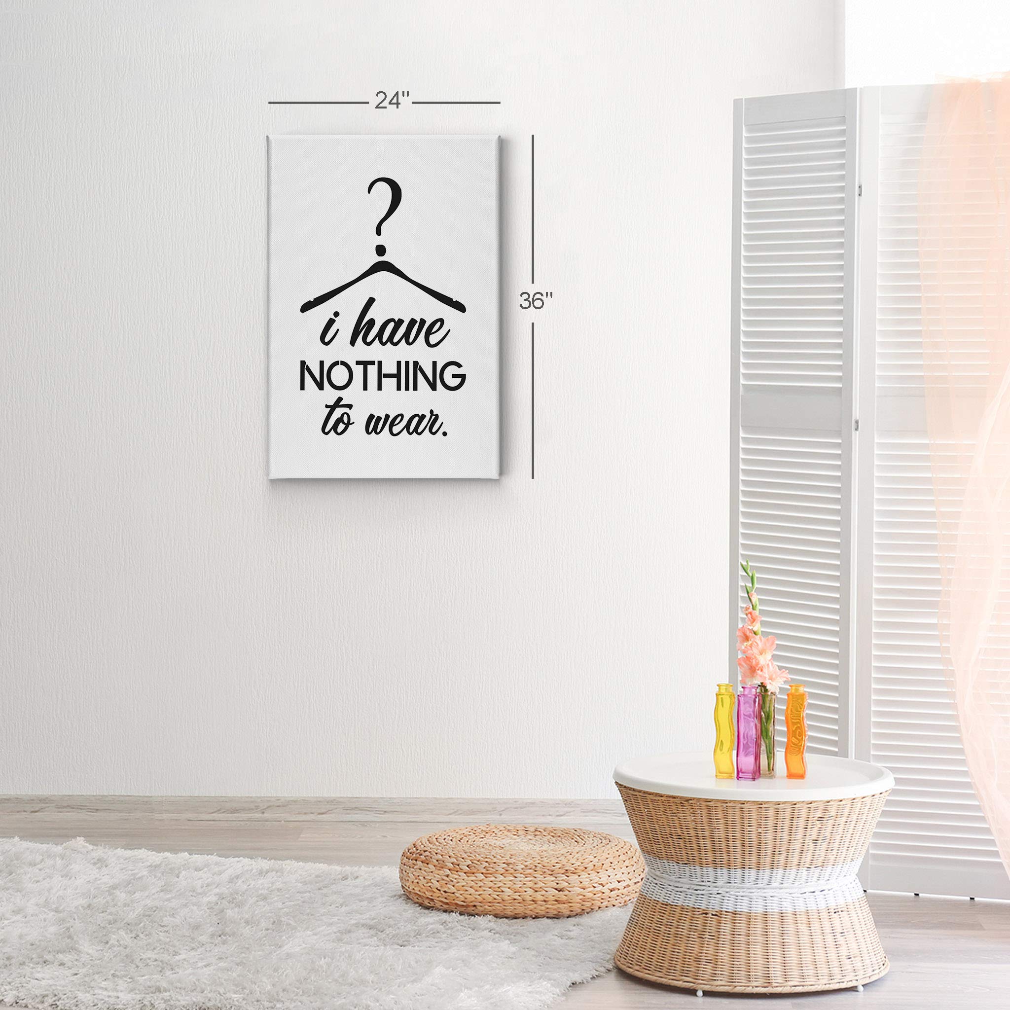 Smile Art Design 'I Have Nothing to Wear' Inspirational Quote Black & White Fashion Canvas Wall Art - Perfect for Teen Girls Room, Women's Dorm, Bathroom & Living Room Decor - Ready to Hang 40x30