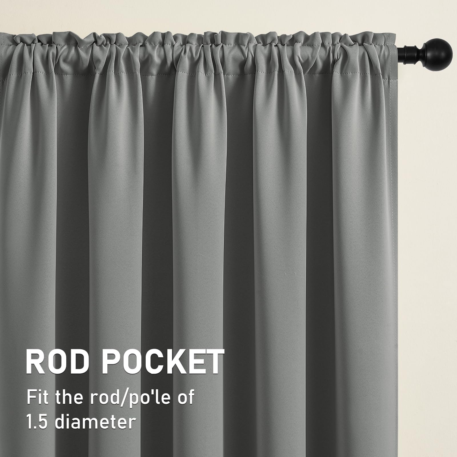 Blackout Curtains for Small Windows - Thermal Insulated Room Darkening Drapes with Rod Pocket, Light Grey (52x45 Inch, Set of 2 Panels) - Perfect for Bedroom, Living Room & Home Theater
