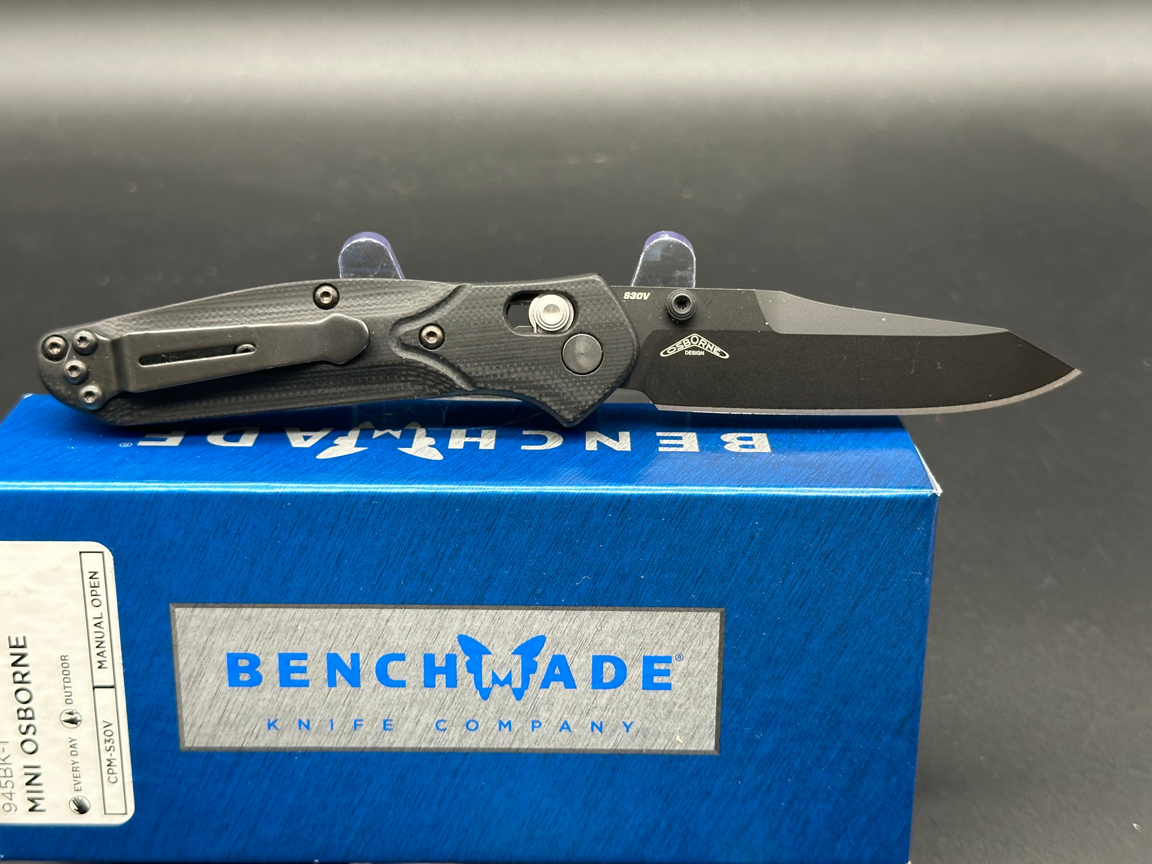 Benchmade 945BK-1 Mini Osborne AXIS Lock Folding Knife - Black G10 Handle, 2.9