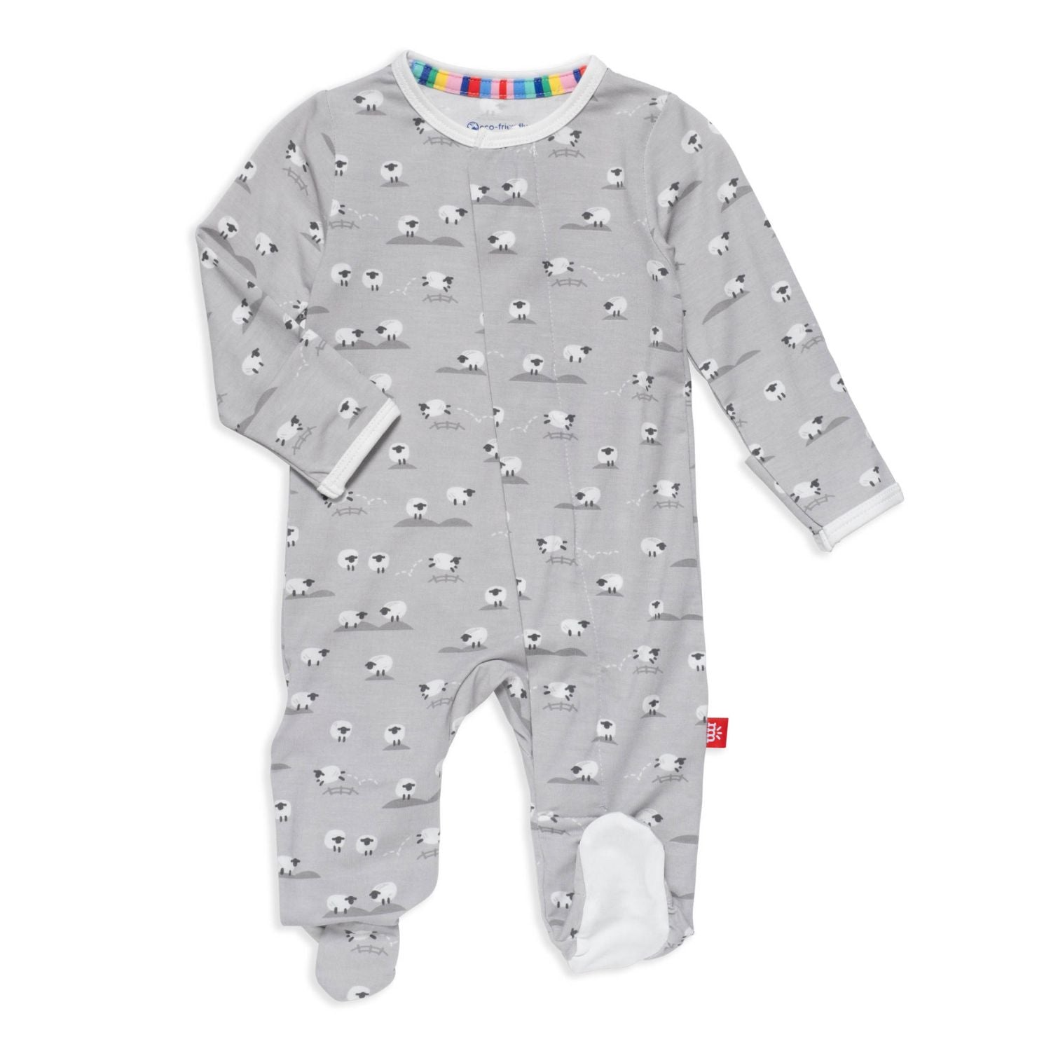 Soft Modal Magnetic Footie Pajamas for Babies - Baa Baa Baby Gray | Cozy Sleepwear for Newborns & Infants - Perfect for Bedtime & Nursery