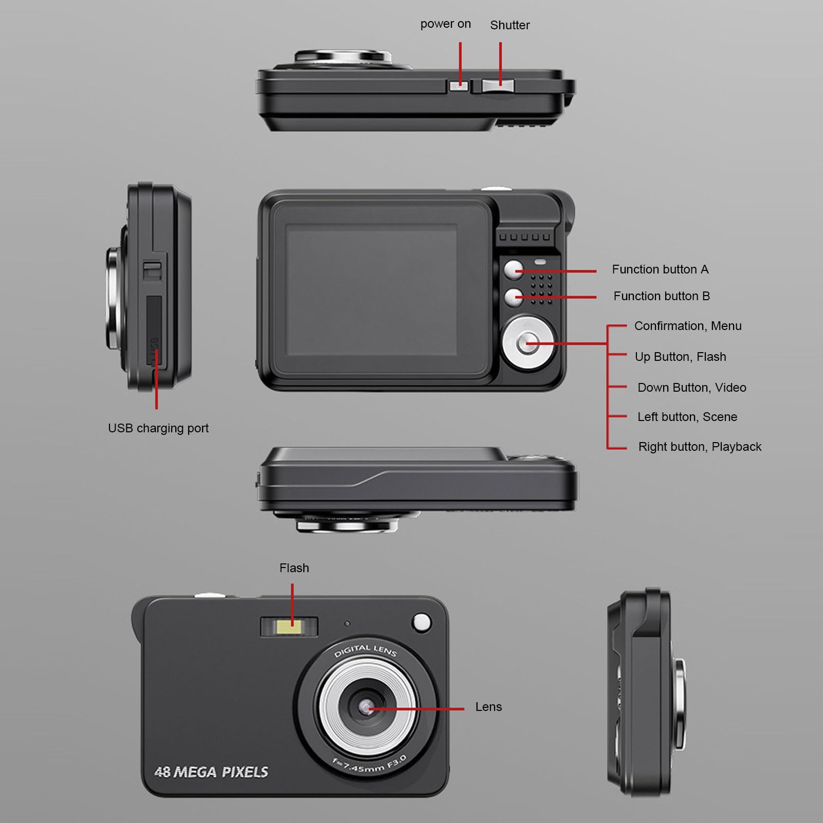 48MP HD Digital Camera with 2.7in TFT Display, 8x Zoom Anti-Shake Autofocus - Perfect for Students, Travel & Family Photography | Compact Smart Pocket Camera for Vlogging, Outdoor Adventures & Home Use