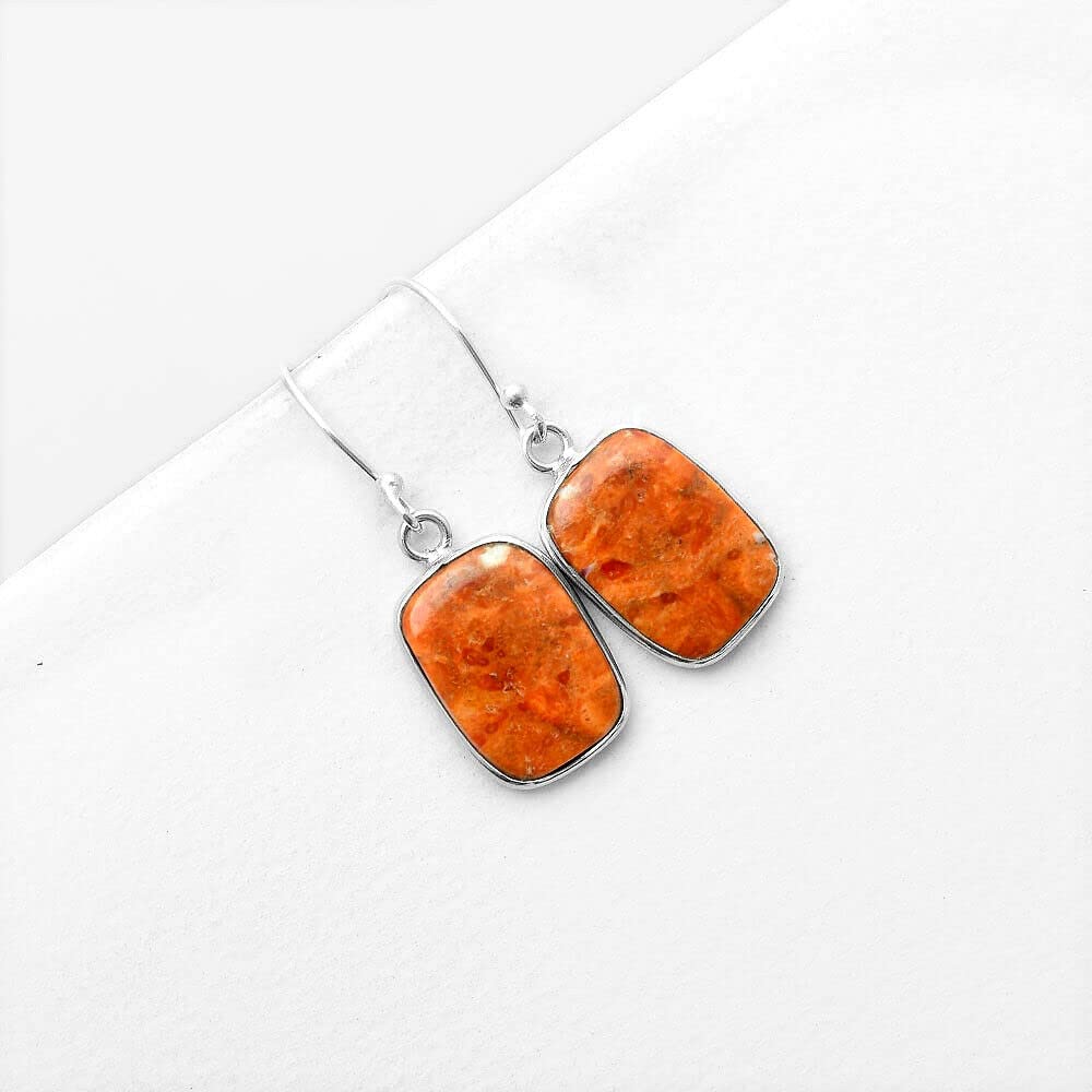Handmade Red Sponge Coral 925 Sterling Silver Dangle Earrings for Women - Natural Stone Jewelry with French Hook - Elegant Gift for Birthday, Anniversary & Special Occasions