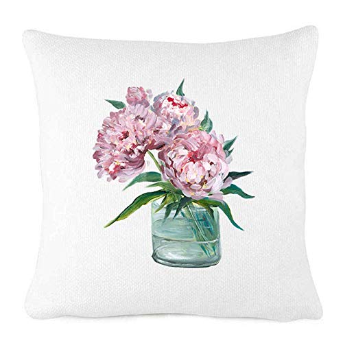 Farmhouse Peonies Throw Pillow Cover 20x20 Inch - Soft Decorative Cushion for Sofa, Bed & Living Room - White Floral Home Decor Accent Pillow