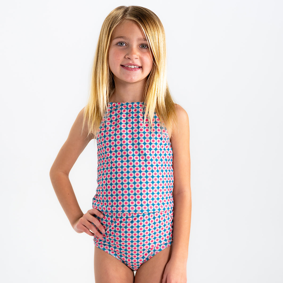 Girls High Neck Crop Tankini Top - Stylish Swimwear for Beach, Pool & Summer Activities