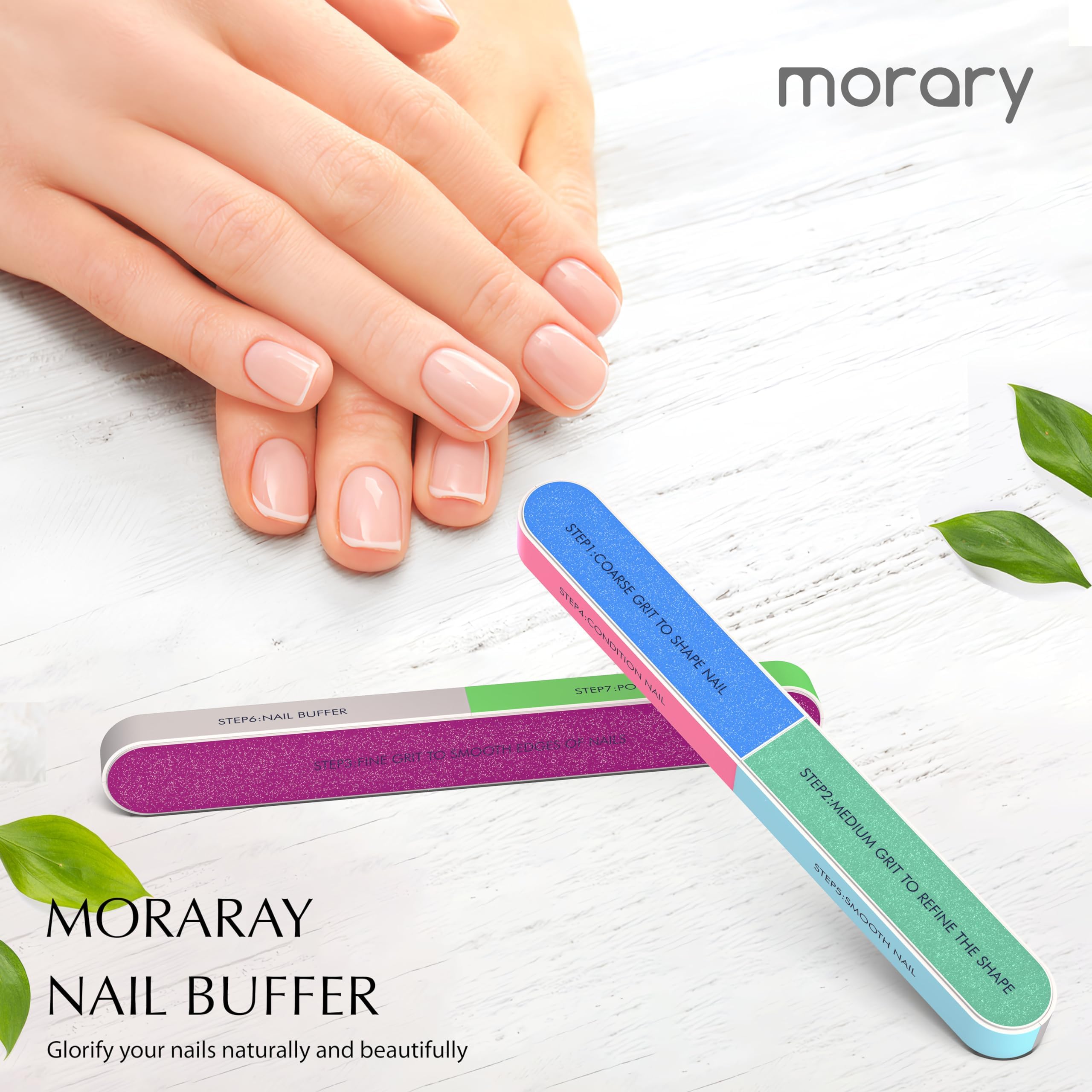 7-Way Nail Buffer Block - 150/320/600/1200/4000 Grit Professional Nail File & Polisher for Natural Nails - Achieve Shiny, Smooth Nails at Home or Salon - Perfect for Manicures, Pedicures & Nail Care Routine
