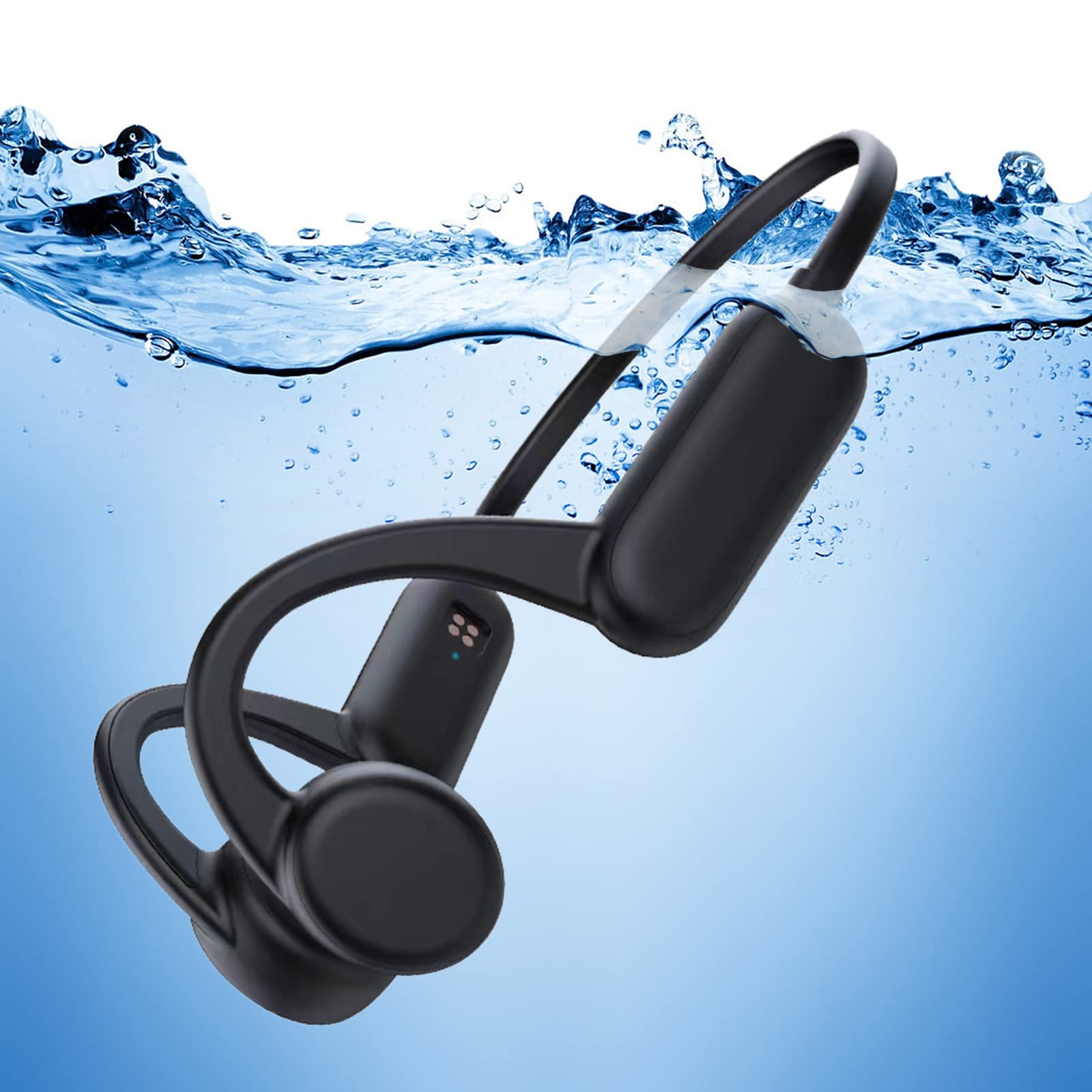 Waterproof Bone Conduction Headphones for Swimming - Open Ear Bluetooth Headset with 8GB Built-in Memory, Wireless Sports Headphones for Running, Cycling, Surfing (Black) | Perfect for Pool Workouts, Triathlons & Outdoor Water Activities