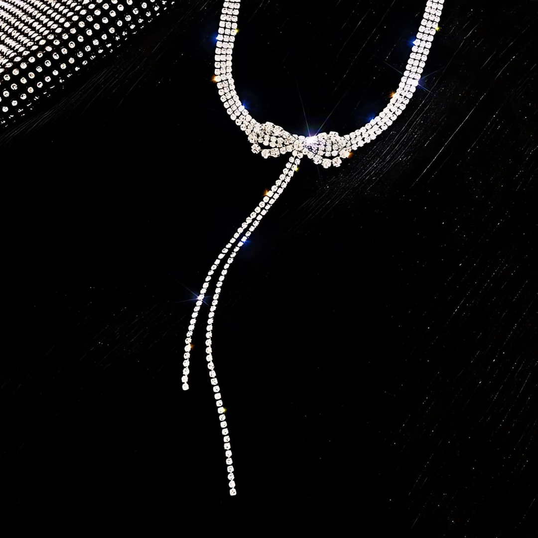 Sparkly Rhinestone Ribbon Choker Necklace for Women | Elegant Y Necklace with Crystals | Perfect for Parties, Weddings & Evening Events | HN537