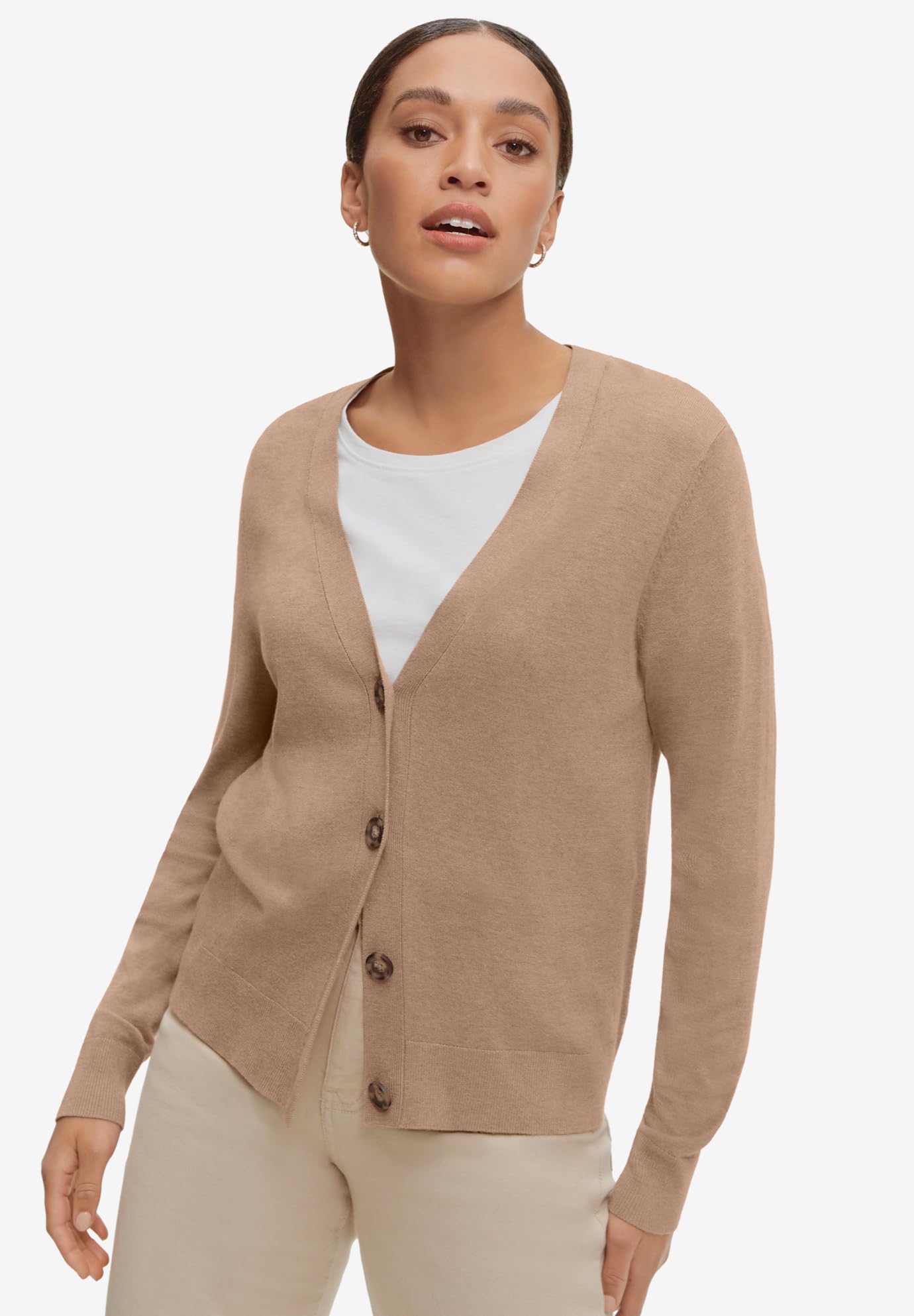 Ellos Women's Plus Size Boxy Cardigan Sweater | Oversized Open Front Knit Cardigan for Casual Wear & Layering