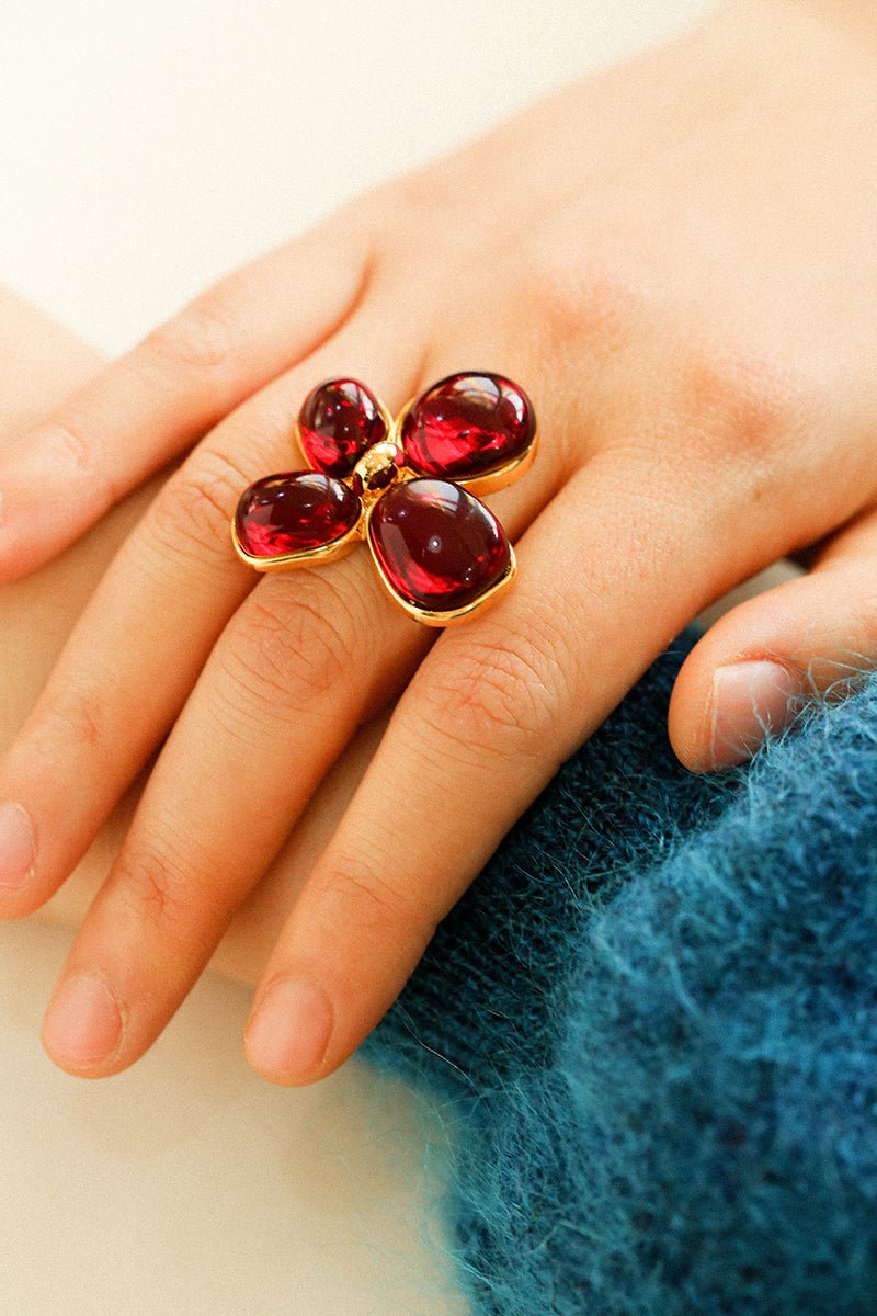 Lilac Blossom Ring with Genuine Red Glass - Elegant Floral Jewelry for Women - Perfect for Weddings, Parties & Everyday Wear