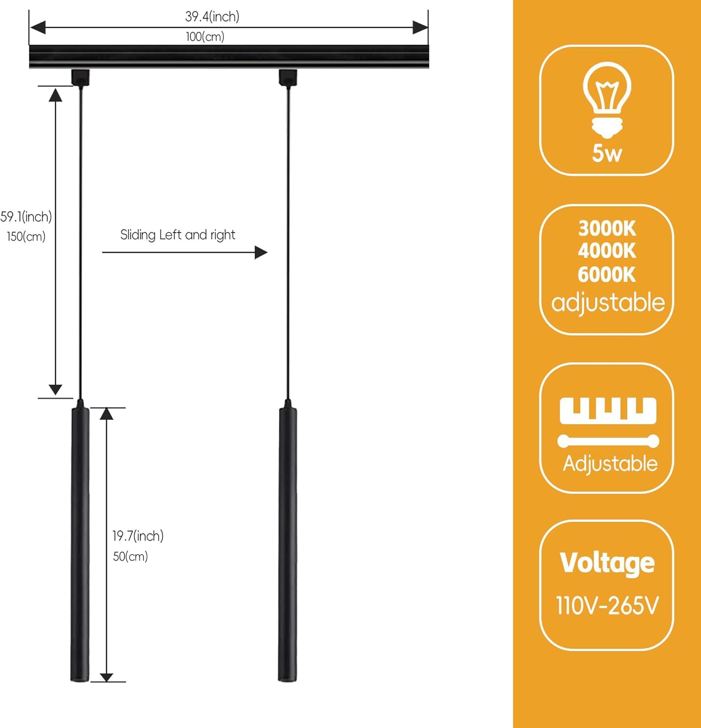 6-Pack Black Pendant Lights with 3CCT LED - Adjustable Track or Ceiling Mount Lighting Kit for Kitchen Island, Dining Room, Bedroom | Modern Restaurant, Hotel & Bar Decor Lighting Solution