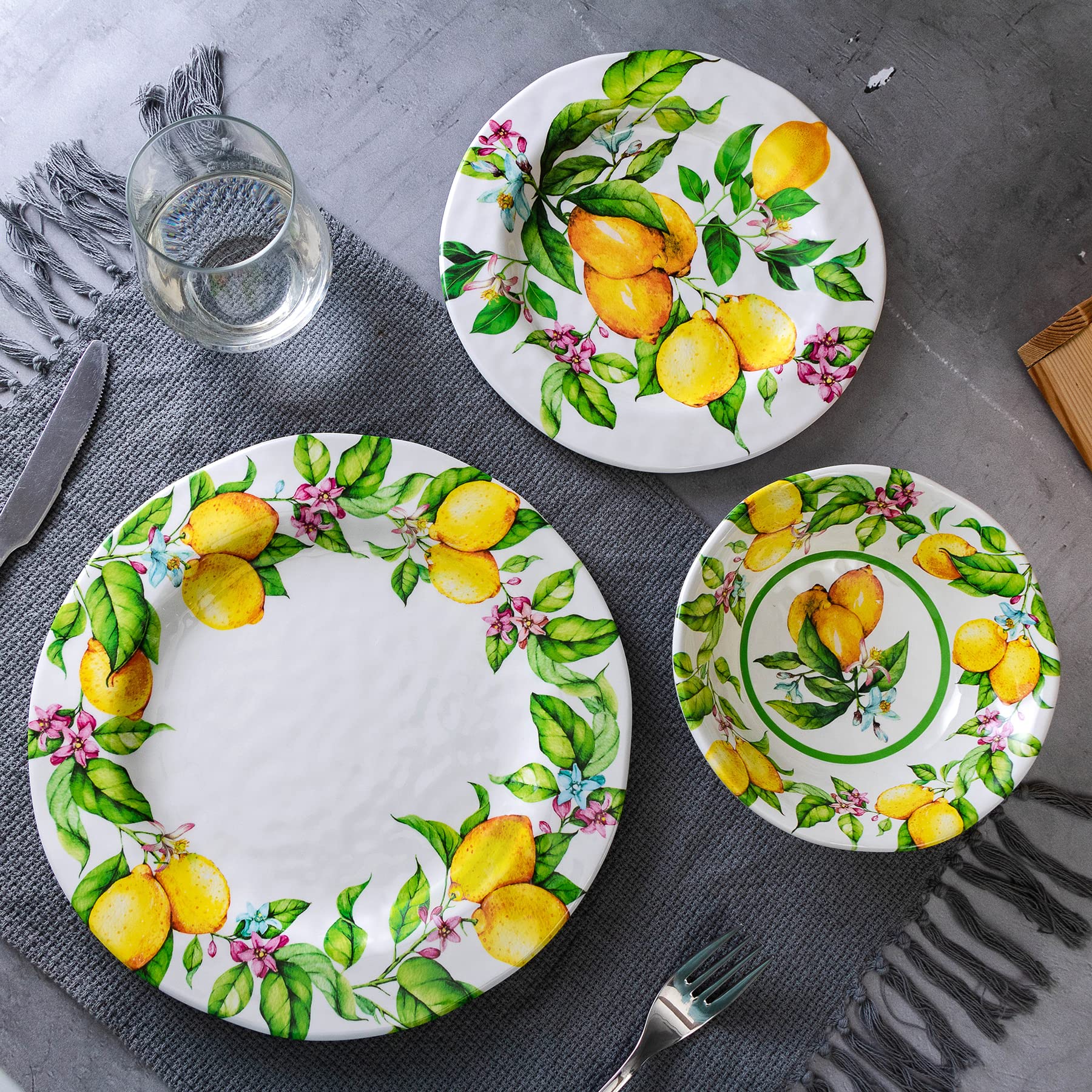 LEHAHA 12-Piece Melamine Dinnerware Set - Durable Plates & Bowls for Indoor/Outdoor Use, Dishwasher Safe - Perfect for Family Dining & Picnics