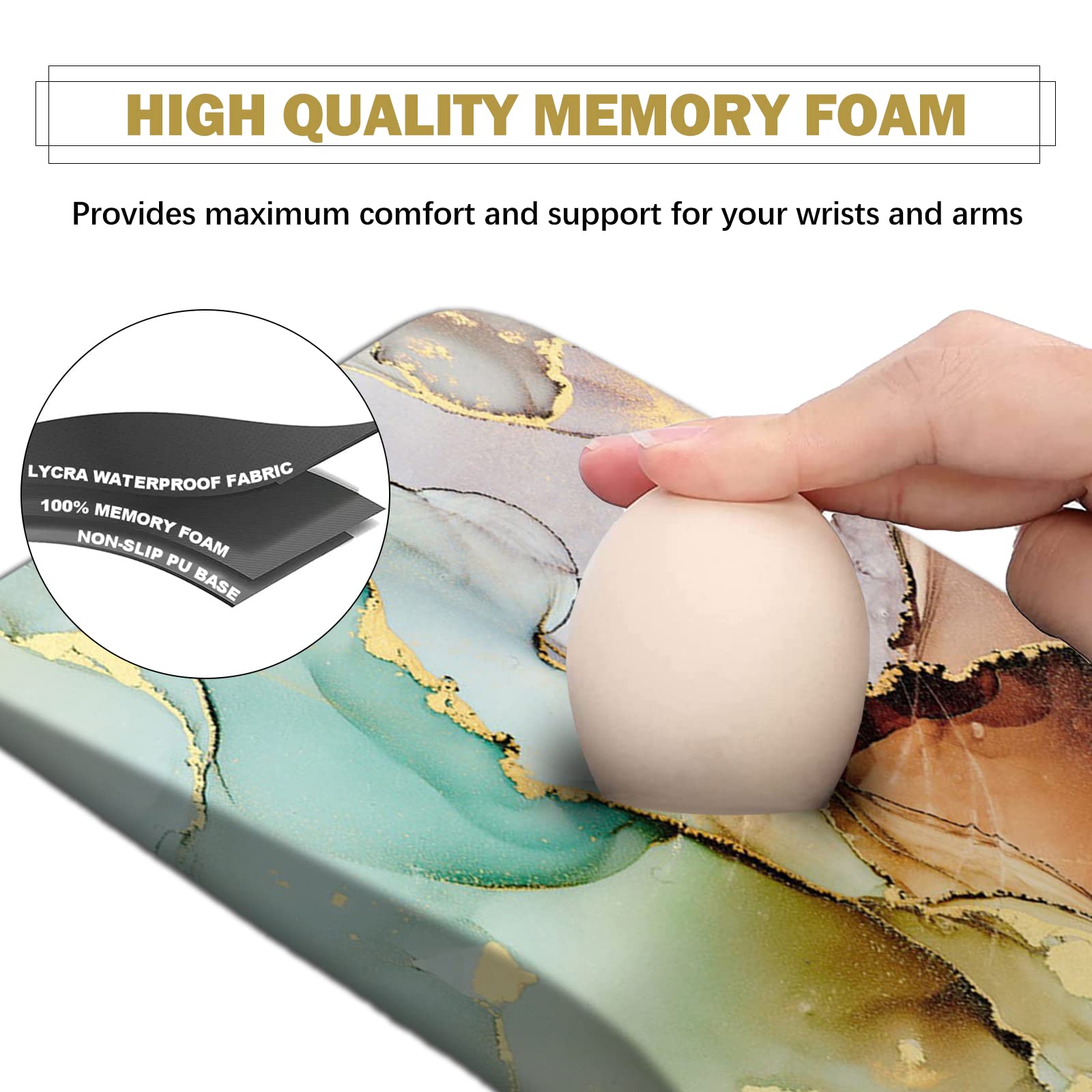 ARTSO Ergonomic Mouse Pad with Memory Foam Wrist Rest - Thick Comfort Mousepad for Carpal Tunnel Pain Relief, Non-Slip PU Base - Perfect for Office & Home Computer Use - Abstract Marble Design Work Desk Accessory