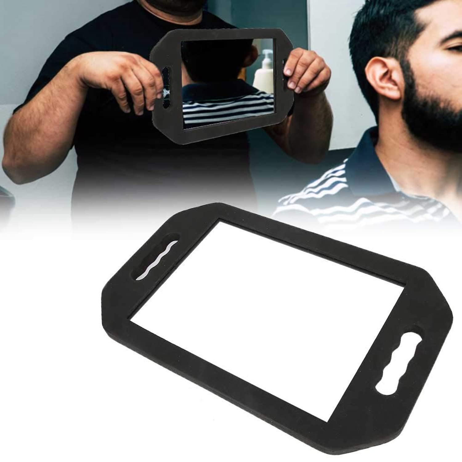 Rimosy Lightweight Handheld Mirror with Black Foam Handle - Professional Double Handle Mirror for Barbers, Salons & Beauticians - Portable Makeup & Haircut Mirror for Home, Travel & Professional Use