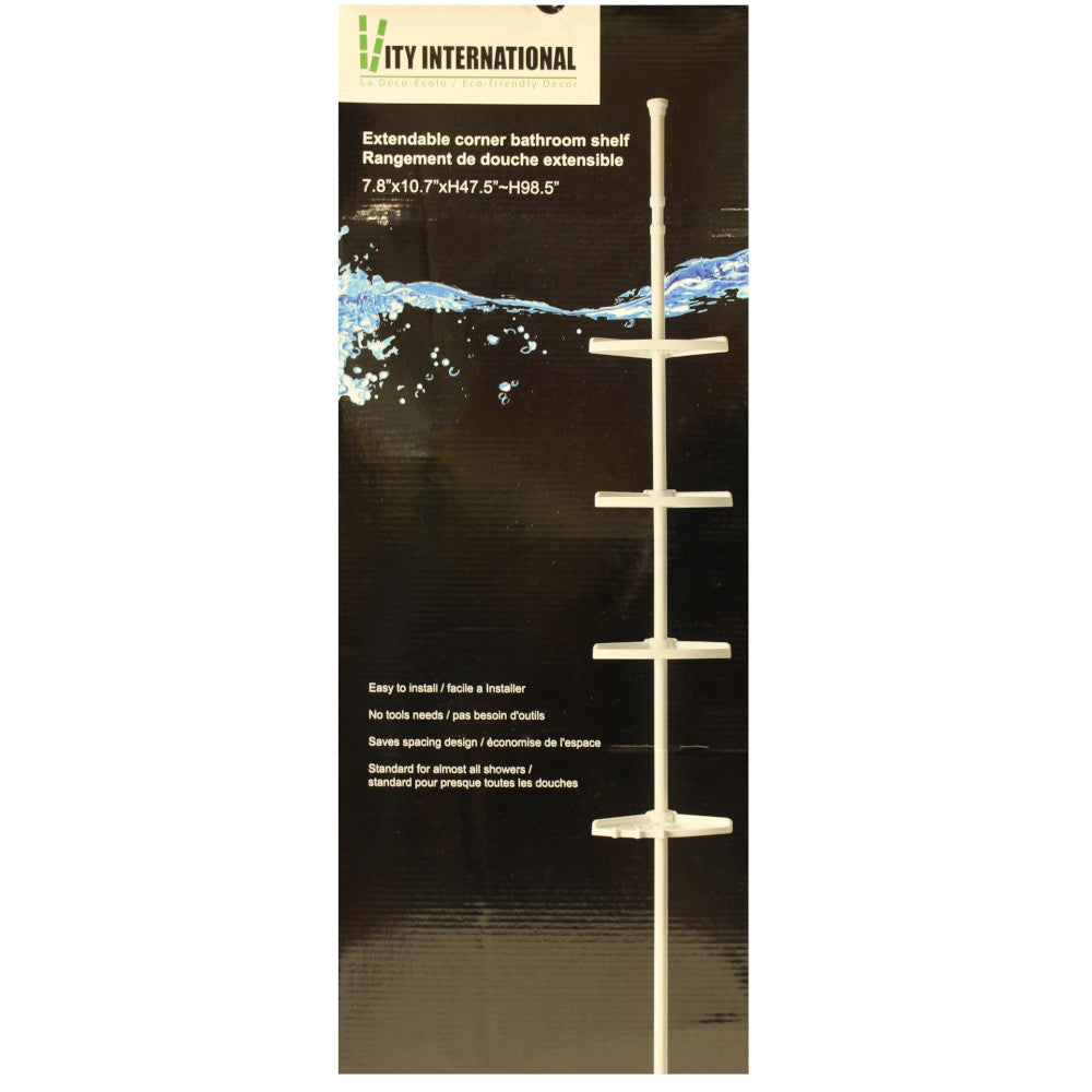 ITY Tension Pole White Corner Bathroom Shelf LGD105 - Space-Saving Shower Organizer for Bathroom Storage - Perfect for Small Bathrooms, Apartments & Dorm Rooms