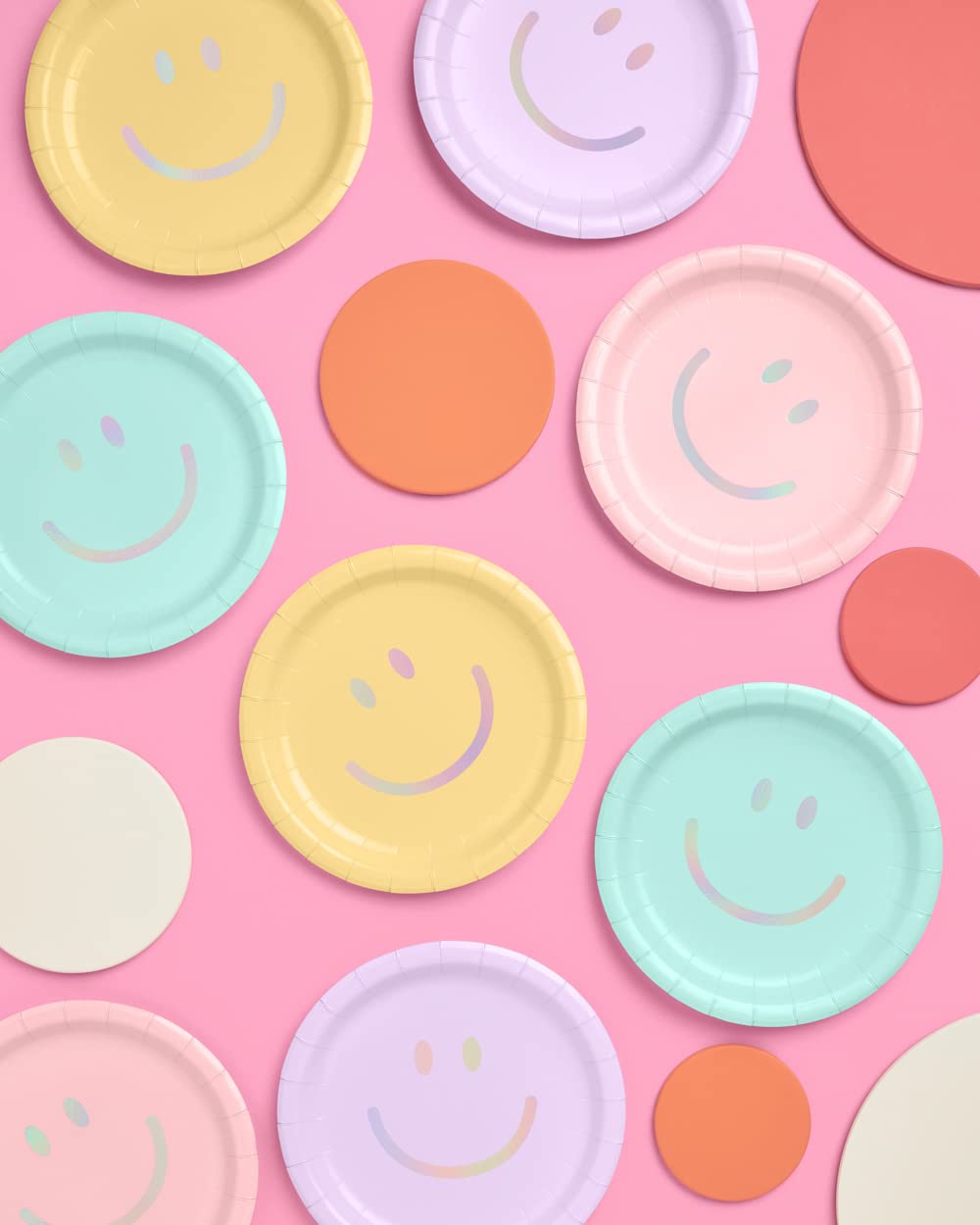 Fetti Smiley Paper Plates - 24 Pack, 9 Inch | Pastel Birthday Party Supplies, Bachelorette Party Decorations, Cake Serving Plates for Celebrations, Baby Showers & Dessert Tables