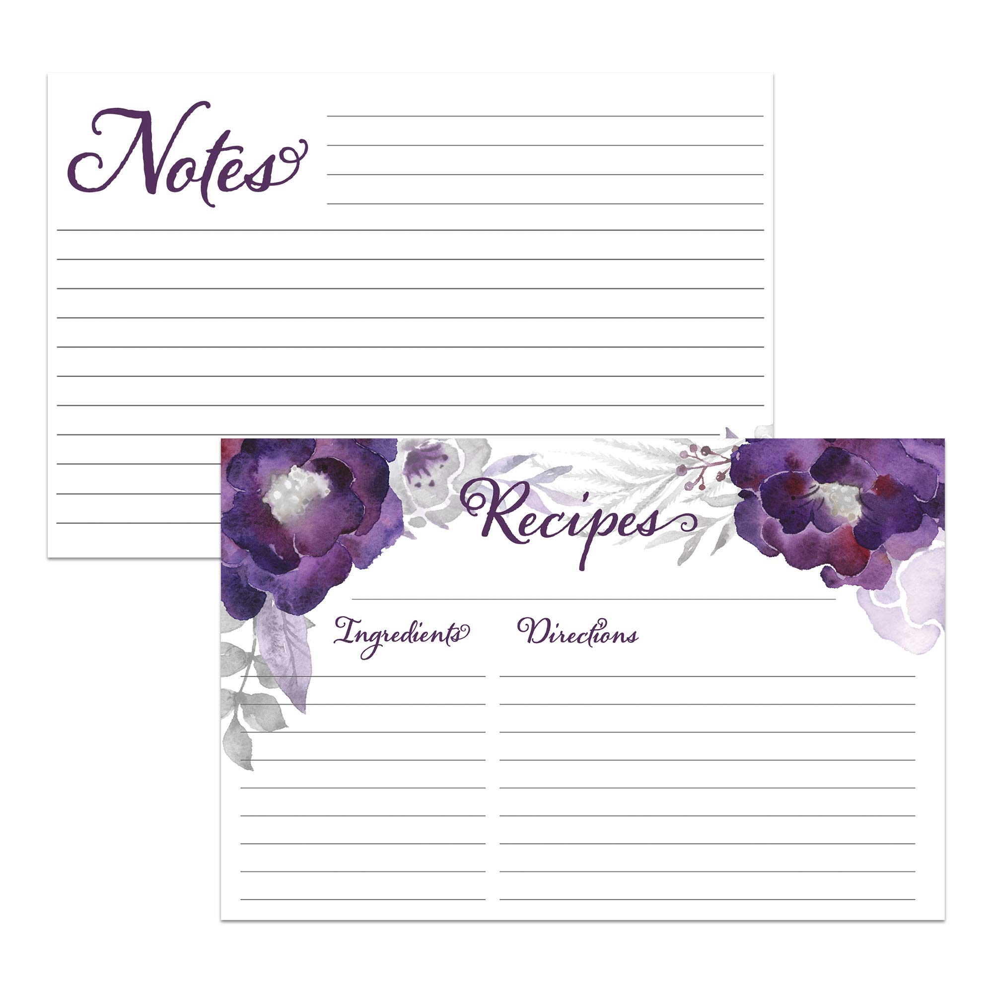 Dashleigh Floral Recipe Cards - Set of 48 Water-Resistant 4x6 Inch Double-Sided Recipe Cards (Violet Purple) - Perfect for Recipe Organization, Kitchen Gifts & Meal Planning