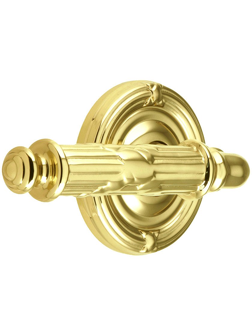Emtek Ribbon and Reed Door Set with Matching Lever Handles - Right Hand Passage in Polished Brass - Perfect for Modern Home Entry Doors & Interior Doors