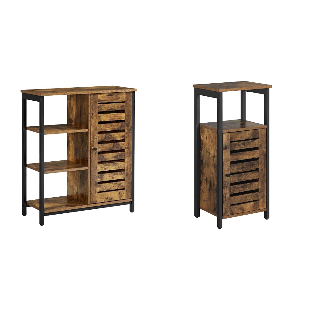 VASAGLE Lowell Storage Cabinet - Rustic Brown & Black Multipurpose Cupboard for Home, Office, or Garage | Industrial Floor Cabinet with Vintage Style | Perfect for Organizing Books, Tools, and Decor (ULSC74BX & ULSC34BX)
