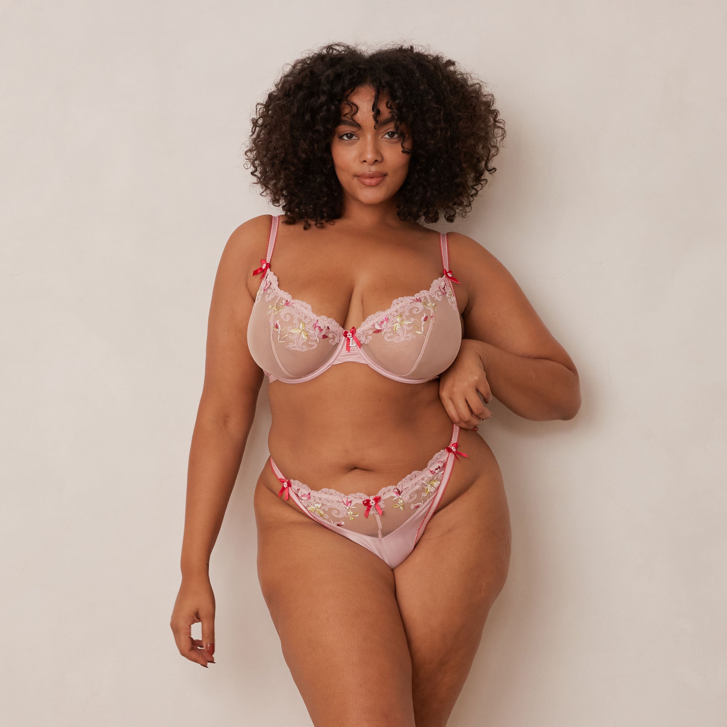 Bloom Embroidered Balcony Bra - Lace Underwire Push Up Bra in Pink | Comfortable & Sexy Lingerie for Date Night, Wedding, or Everyday Wear