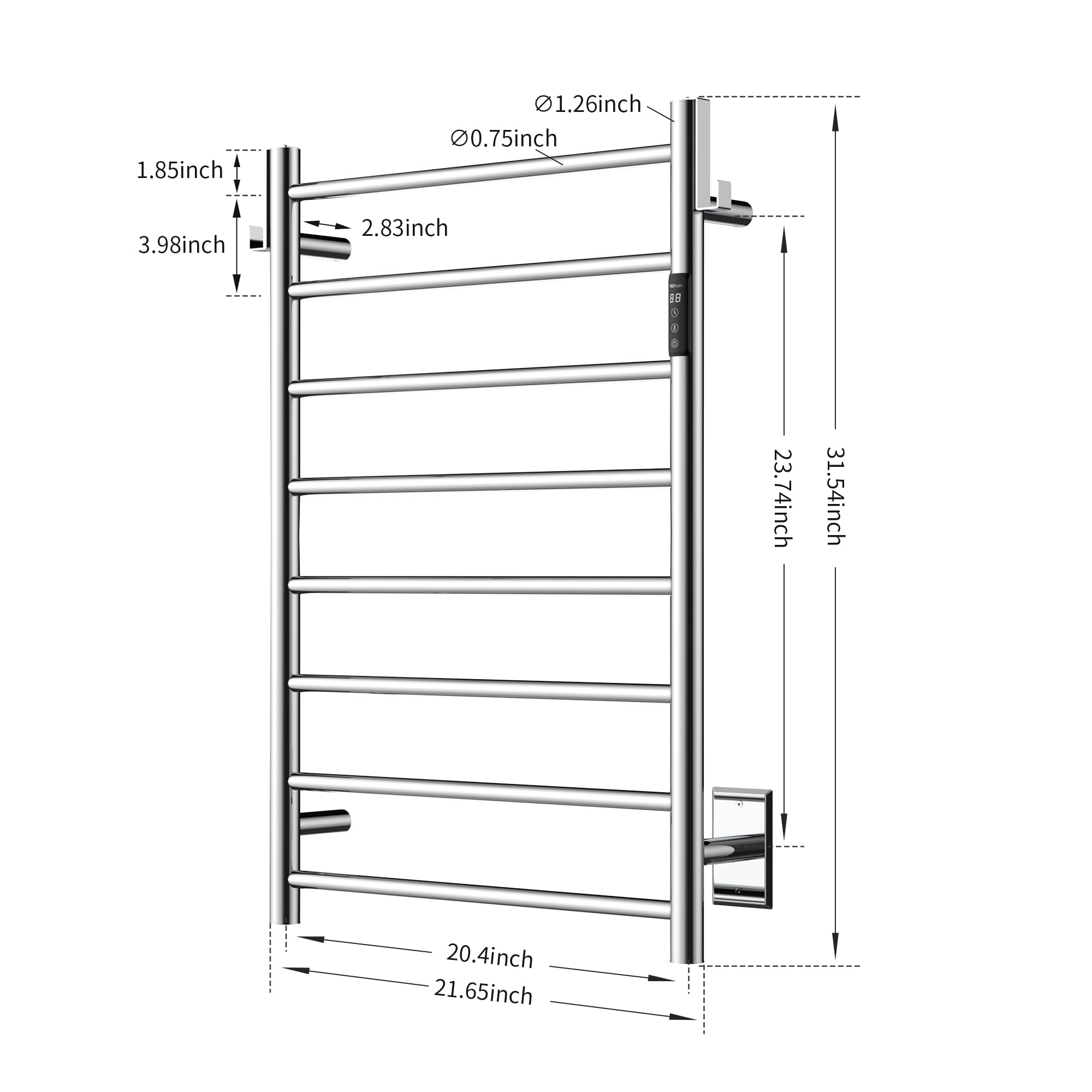 P&Bhusri Electric Heated Towel Rack for Bathroom - Wall Mounted 8-Bar Towel Warmer with Timer & LED Indicator, Stainless Steel Polished, Hard-Wired/Plug-in - Perfect for Spa, Luxury Bathrooms & Cold Weather Comfort