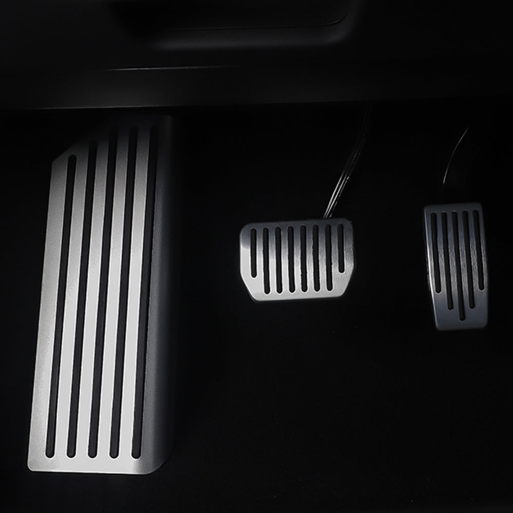 EVBASE Non-Slip Brake Pedal Covers for Tesla Model 3 & Y - Silver Aluminum Alloy Anti-Slip Foot Pedals | Tesla Accessories | Perfect for Driving Safety & Interior Customization