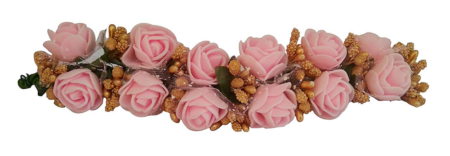 Elegant Aatira Gajra Hair Bun Decor - Bridal Hair Accessories for Women & Girls (Light Pink) | Perfect for Weddings, Parties & Traditional Occasions