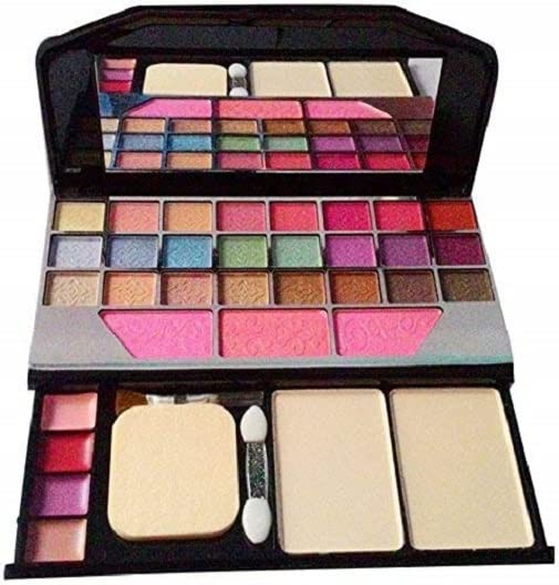 RJguddu Tya Fashion 6155 Professional 16-Piece Makeup Kit with 7 Black Brushes, Nude Eyeshadow Palette, 36H Kajal, 3-in-1 Eyeliner, Mascara, Eyebrow Pencil, Eyelash Curler & Beauty Blender - Perfect for Travel, Bridal & Everyday Makeup Looks