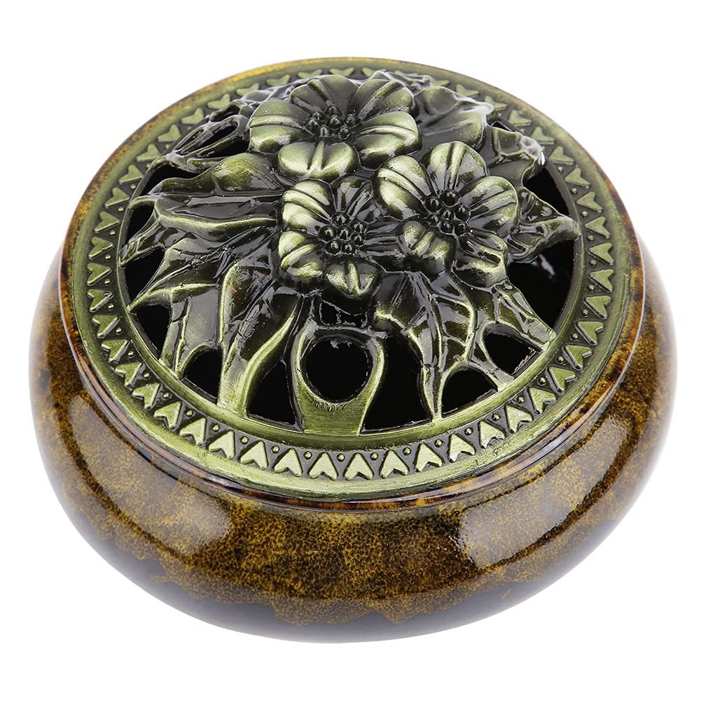 Premium Celadon Ceramic Incense Burner - Handcrafted Glaze Censer for Sandalwood & Aromatherapy, Home Decor & Meditation (Amber Yellow) | Perfect for Yoga Studios, Zen Spaces & Gift Giving