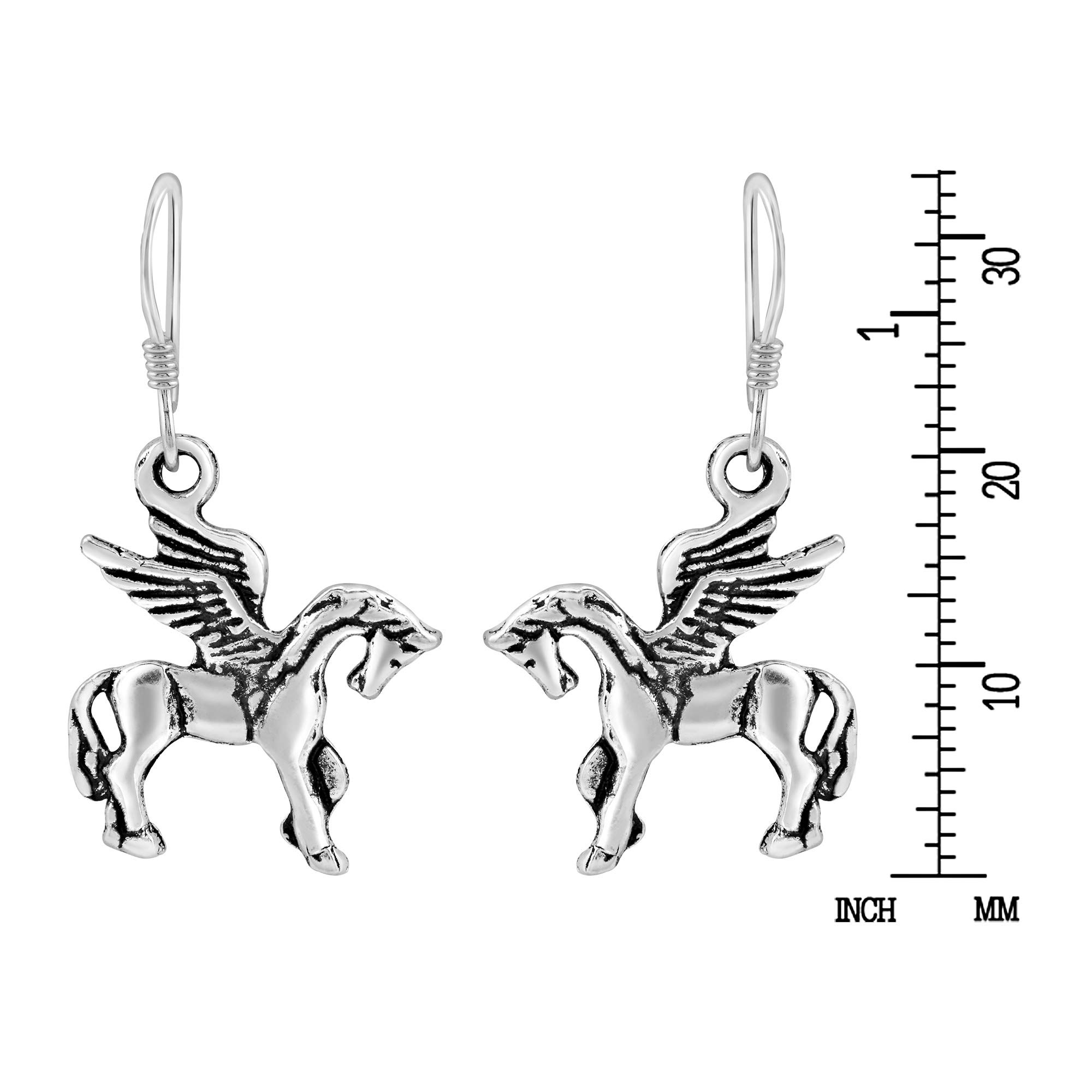 AeraVida Mythical Winged Horse Pegasus .925 Sterling Silver Dangle Earrings for Women | Elegant Winged Horse Jewelry Gift | Perfect for Parties, Weddings & Everyday Wear