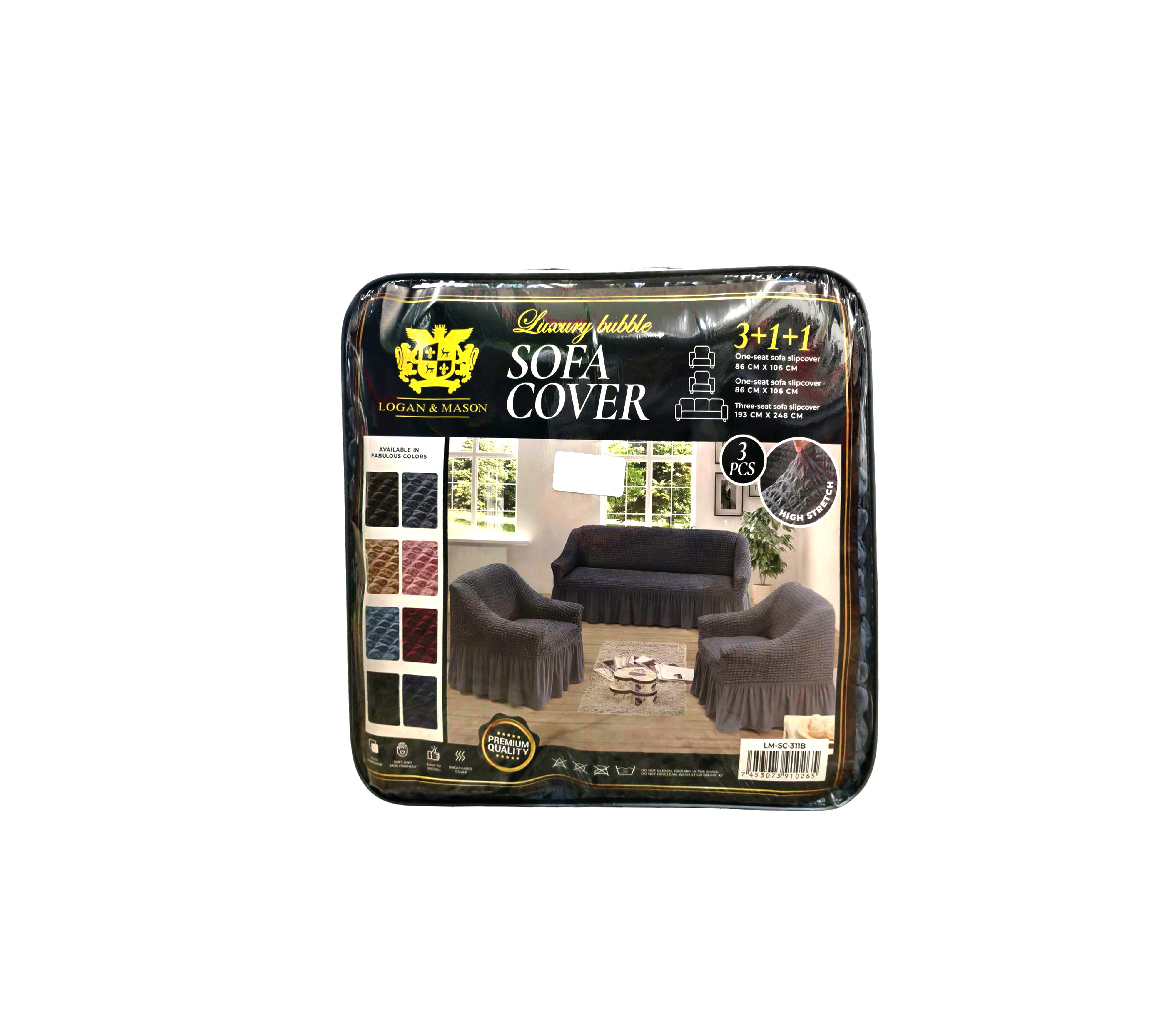 Logan & Mason 3+1+1 Piece Solid Color Furniture Cover Set - Sofa & Loveseat Protector for Living Room, Home Decor